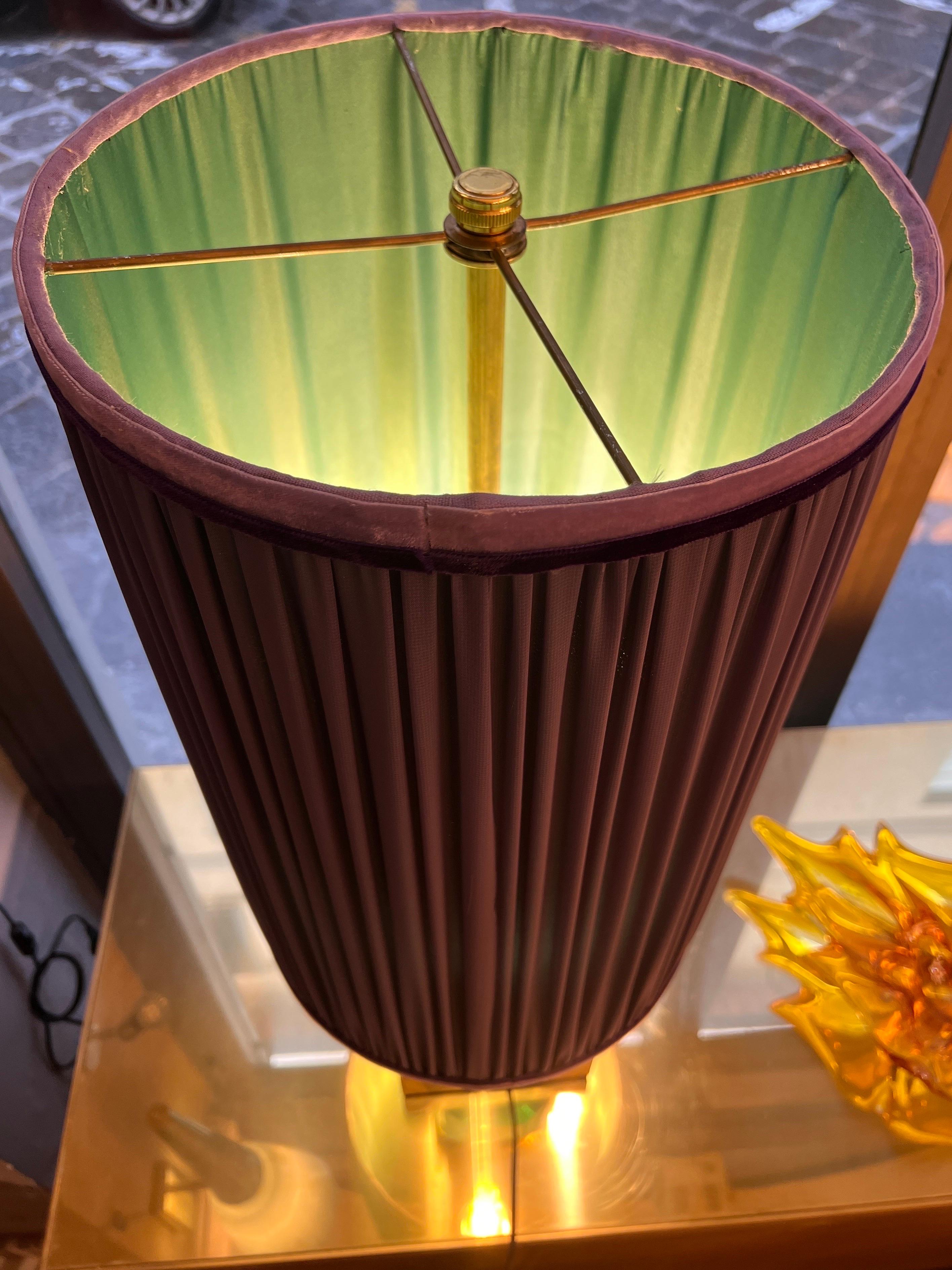 Coppia di lampade da tavolo in vetro di Murano verde smeraldo con i nostri paralumi cuciti a mano 1980 in vendita 8