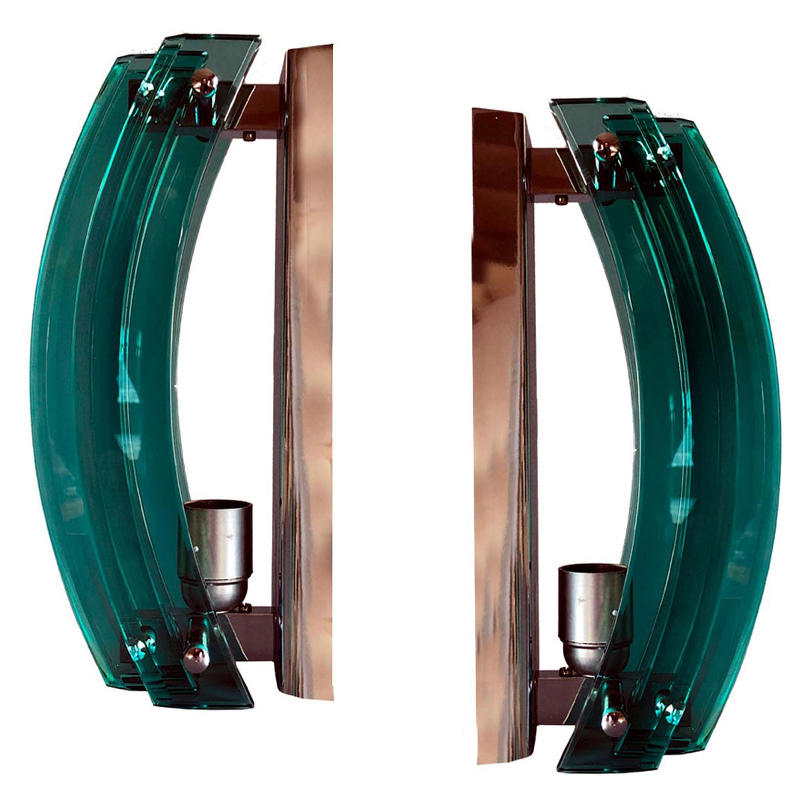 Pair of Emerald Green Murano Glass Wall Lights, Florence Italy 1970s For Sale