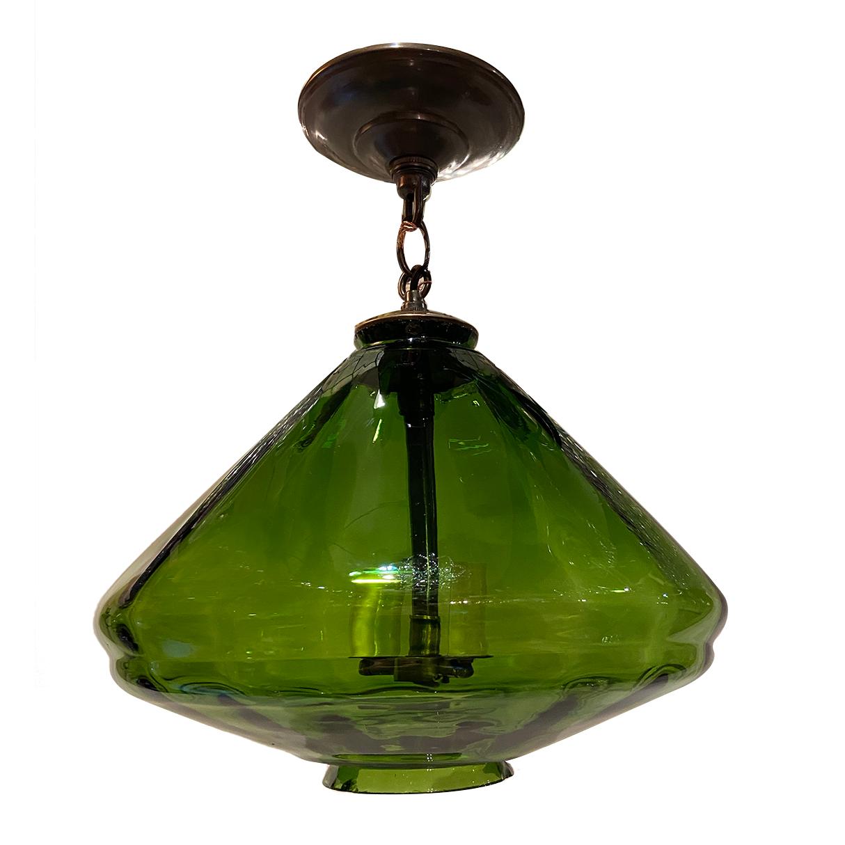 Blown Glass Two Emerald Green Murano Lanterns, Sold Individually