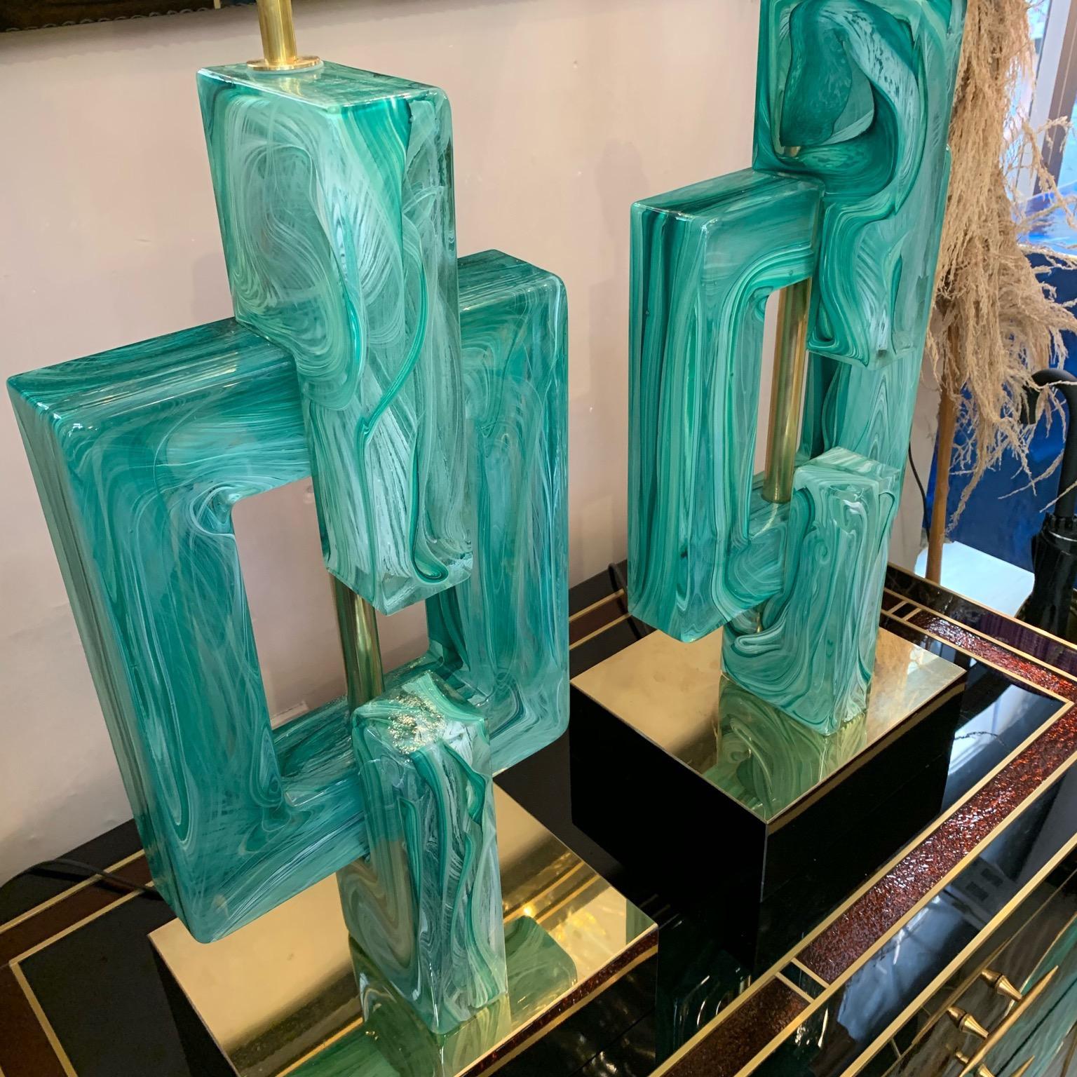 Pair of Emerald Green Murano Table Lamps, 1970s In Excellent Condition In Florence, IT