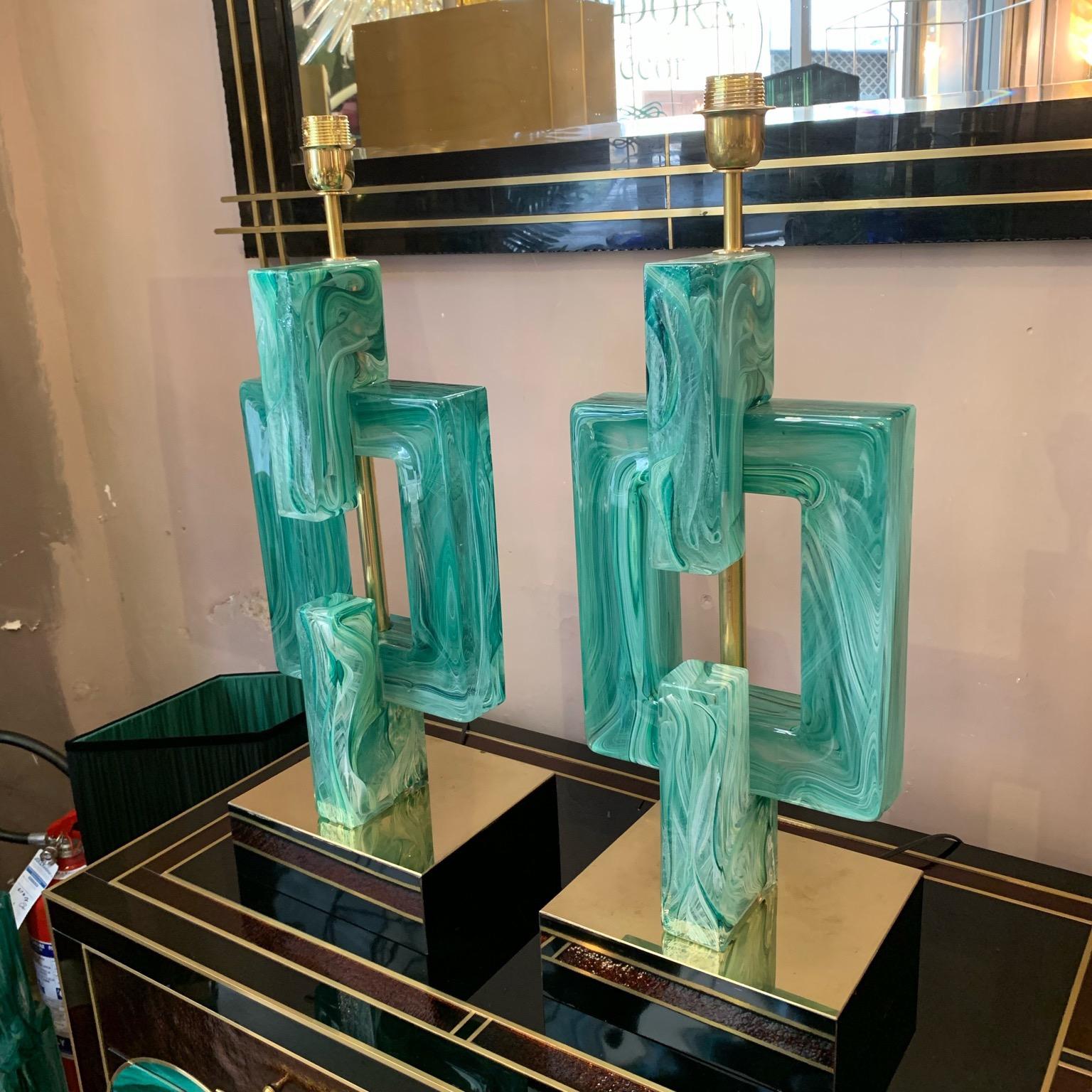 20th Century Pair of Emerald Green Murano Table Lamps, 1970s