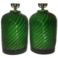 Pair of Emerald Green Porcelain Lamps