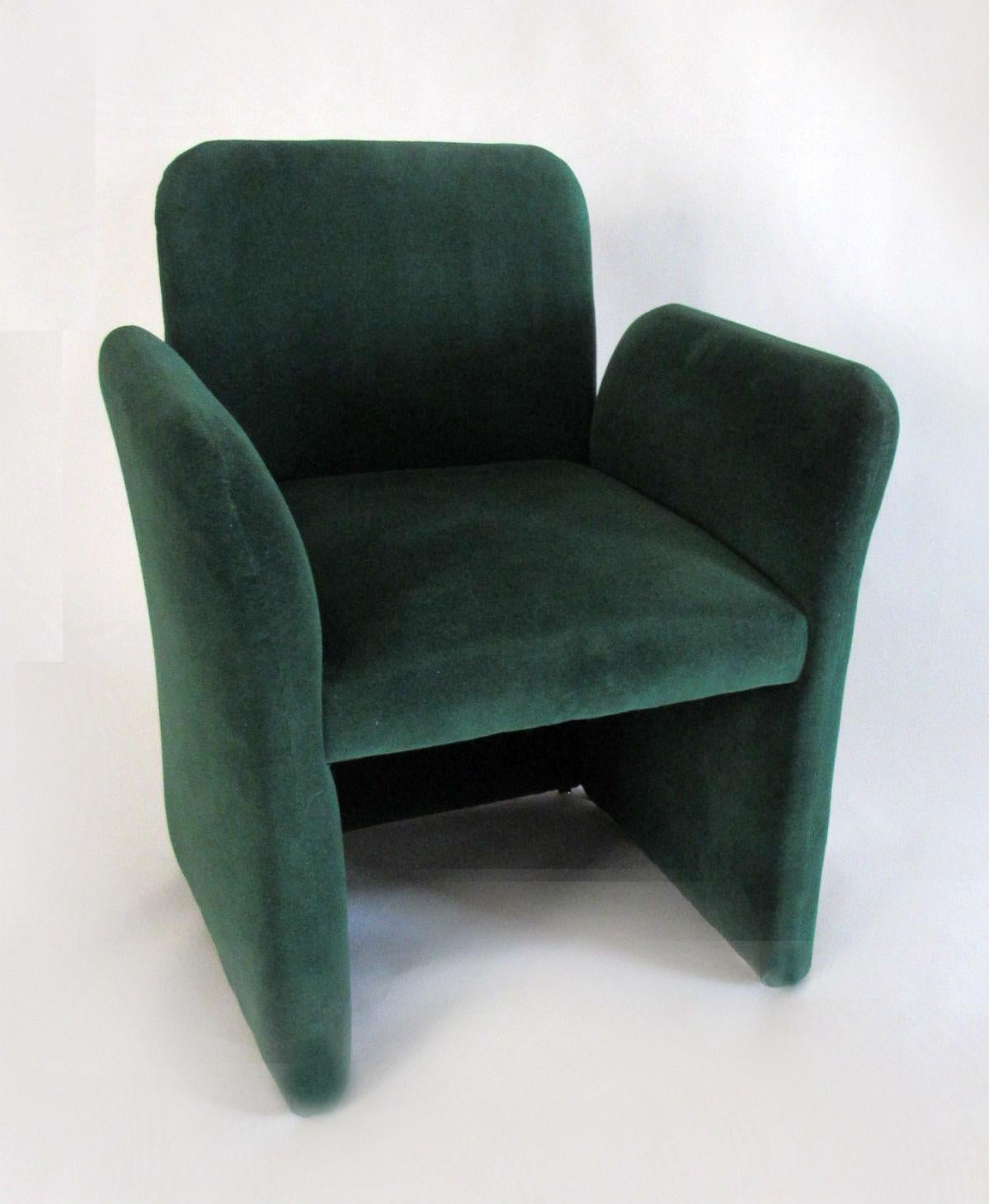 Mid-Century Modern Pair of Emerald Green Velvet Upholstered Armchairs by Leon Rosen for Pace, 1980s