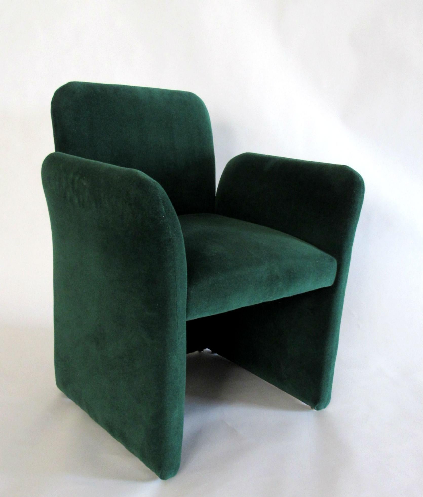American Pair of Emerald Green Velvet Upholstered Armchairs by Leon Rosen for Pace, 1980s