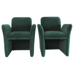 emerald pace Pair of Emerald Green Velvet Upholstered Armchairs by Leon Rosen for Pace, 1980s