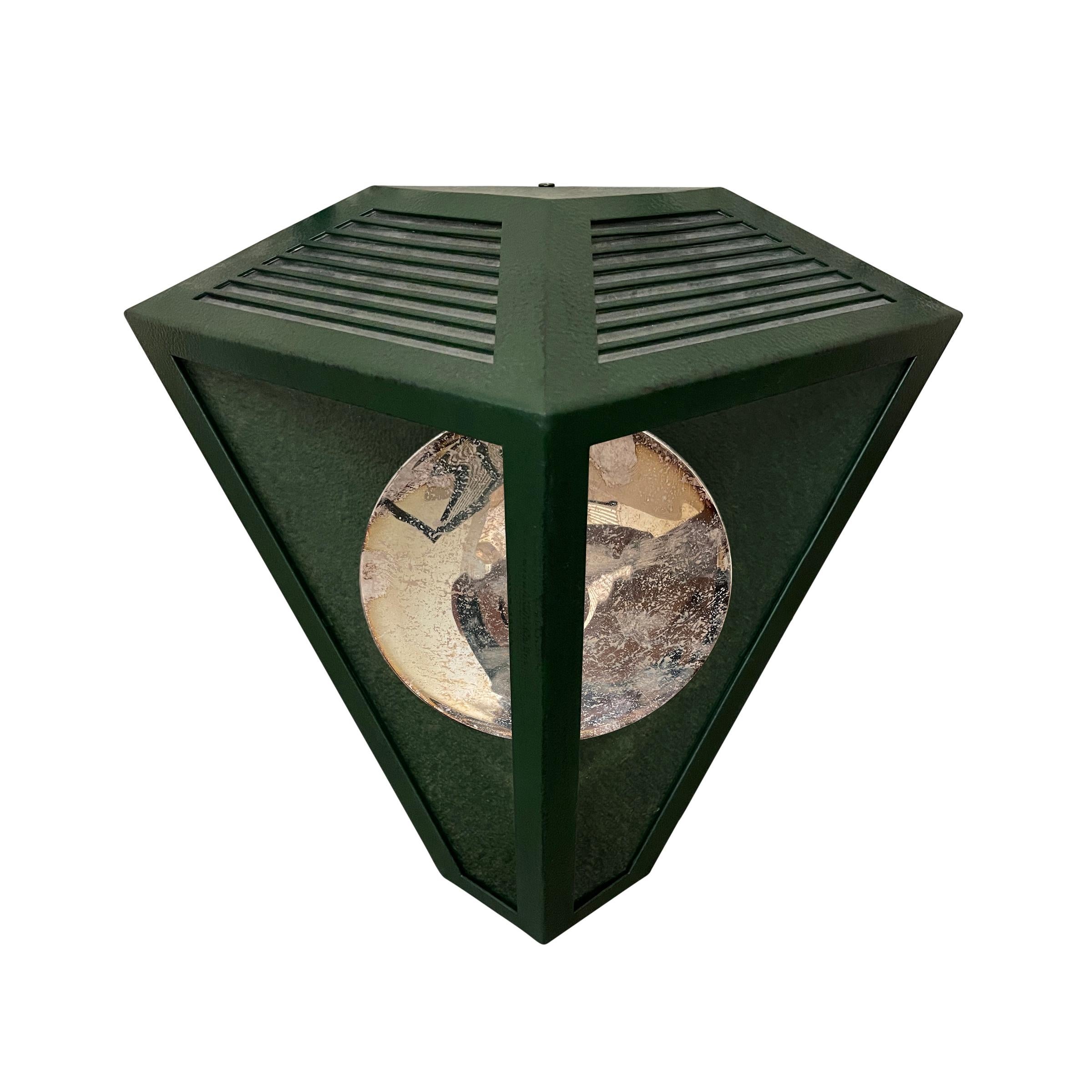 Pair of Rose Tarlow Emerald Green Wall Lanterns with Reflectors In Good Condition In Chicago, IL