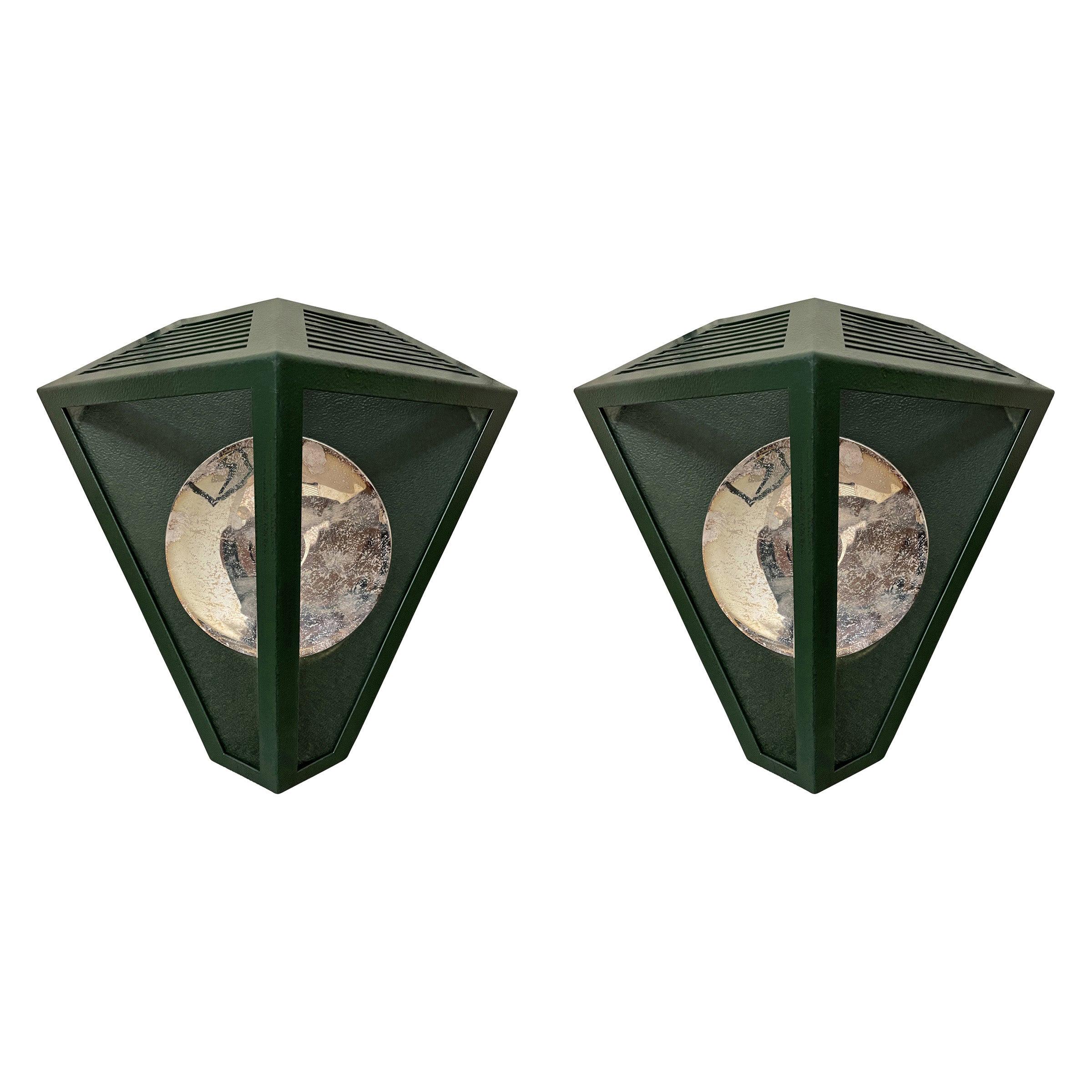 Pair of Rose Tarlow Emerald Green Wall Lanterns with Reflectors