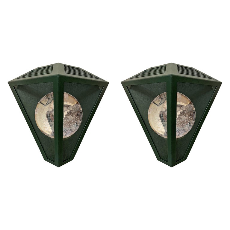 Pair of Rose Tarlow Emerald Green Wall Lanterns with Reflectors For