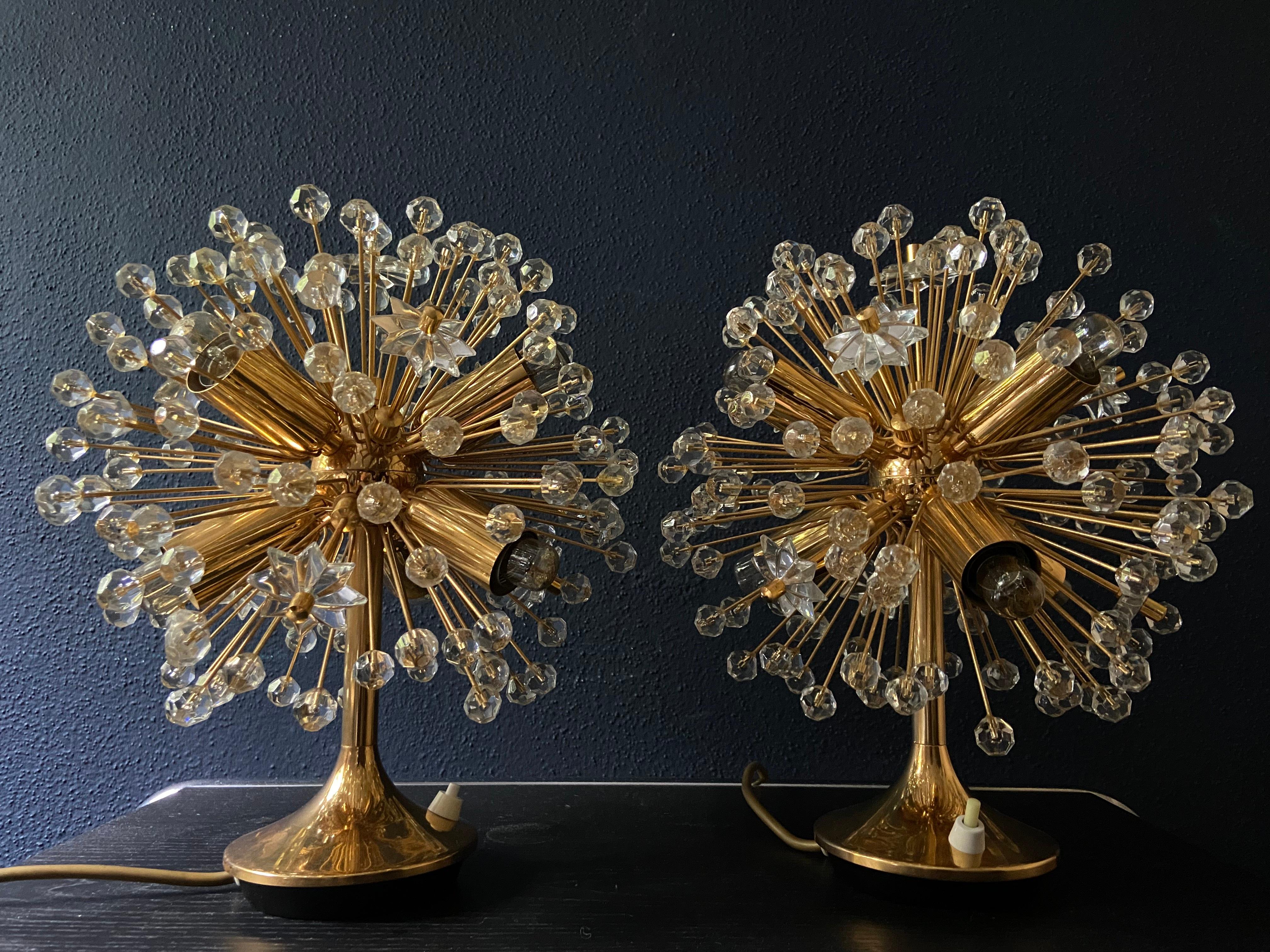 Hollywood Regency Paire de lampes de table Dandelion Sputnik d'Emil Stejnar en vente