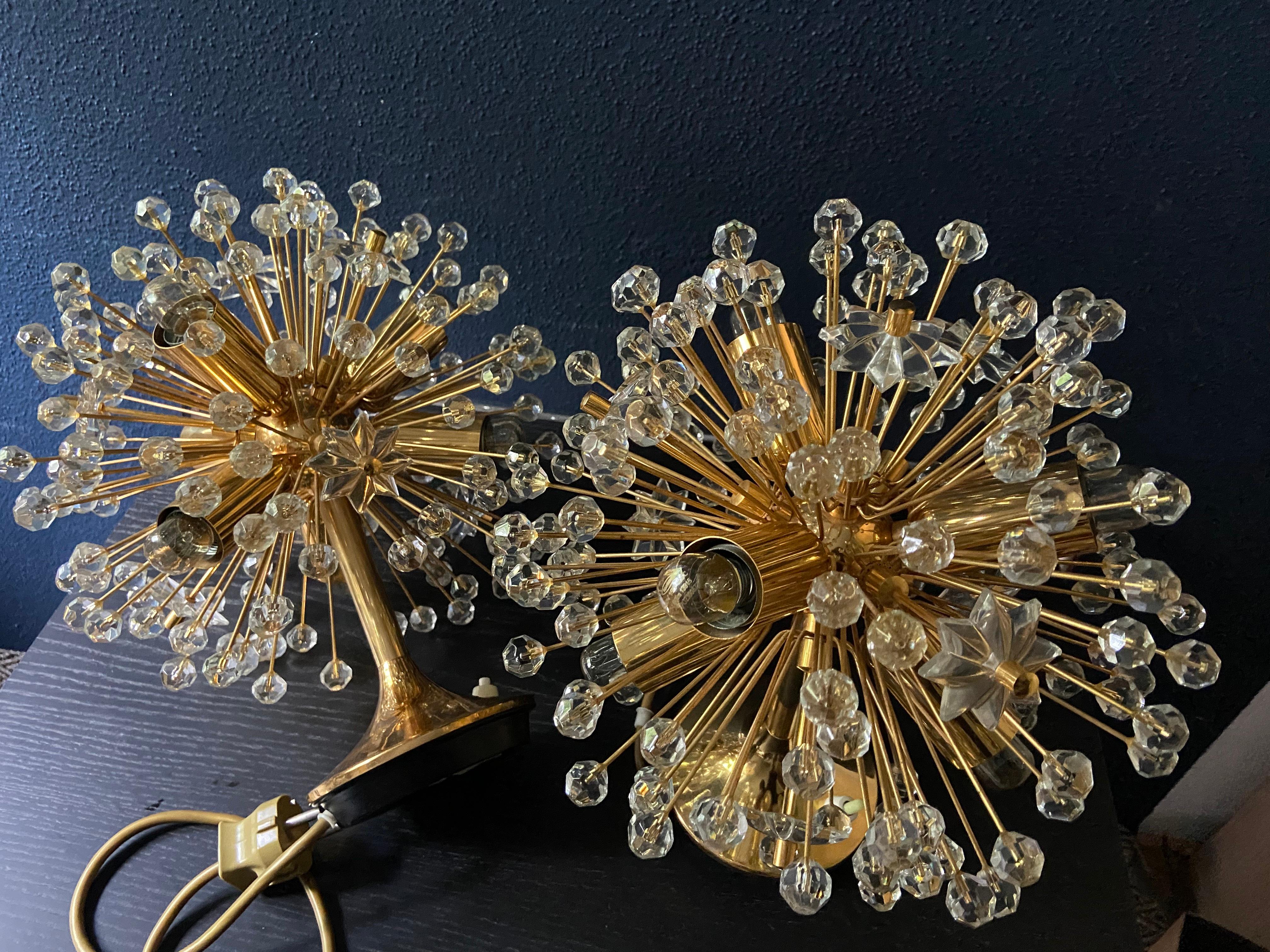 Laiton Paire de lampes de table Dandelion Sputnik d'Emil Stejnar en vente
