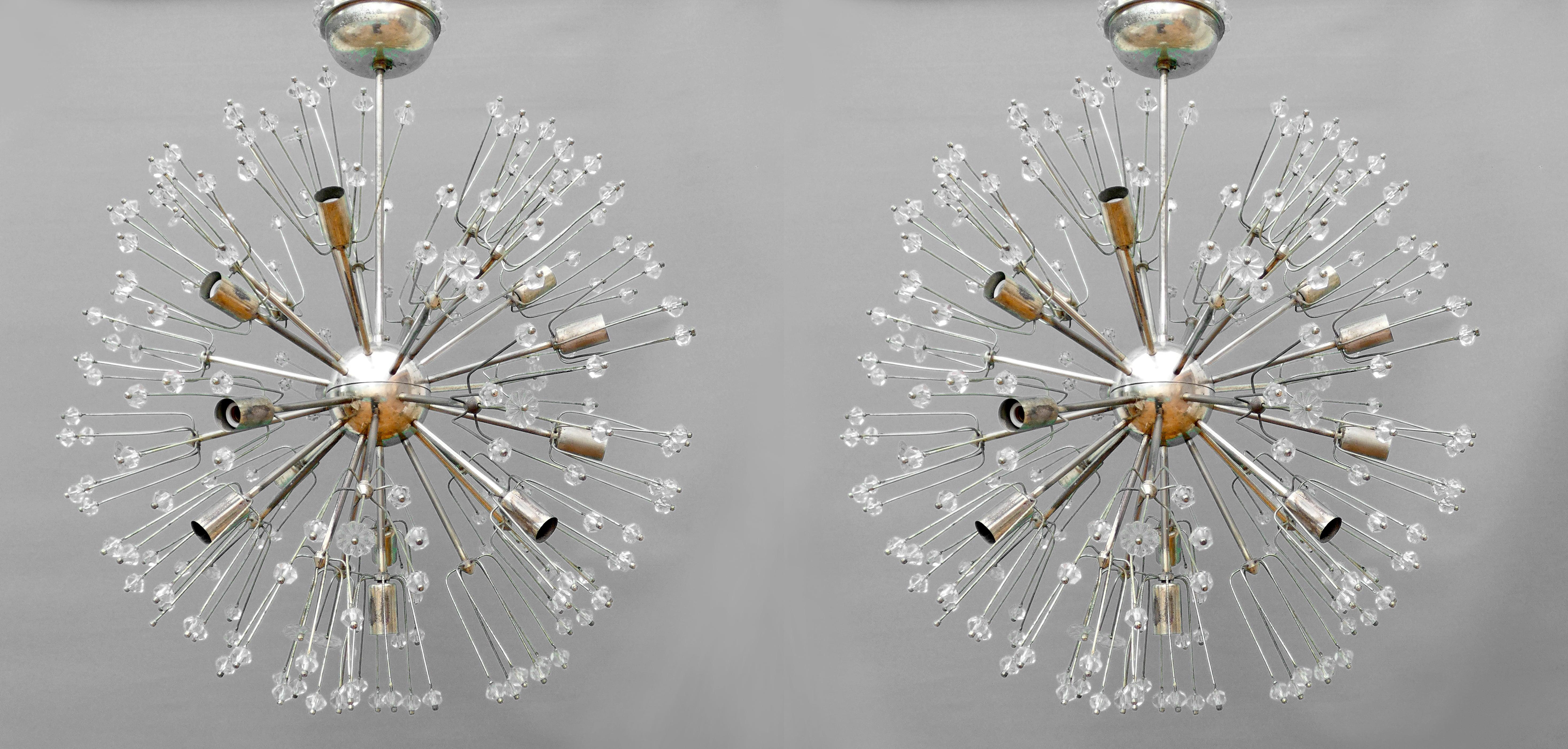 Spectacular set of two beautiful mid-century Sputnik lamps. Design by famed Austrian architect Emil Stejnar.