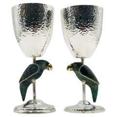 Coppia di calici a forma di pappagallo di Emilia Castillo per Los Castillo, Argento moderno messicano