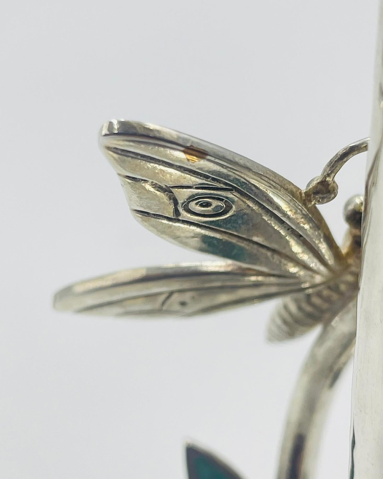 Pair of Emilia Castillo Silver-Plated Candlesticks with Emerald Stone Inlay in vendita 4