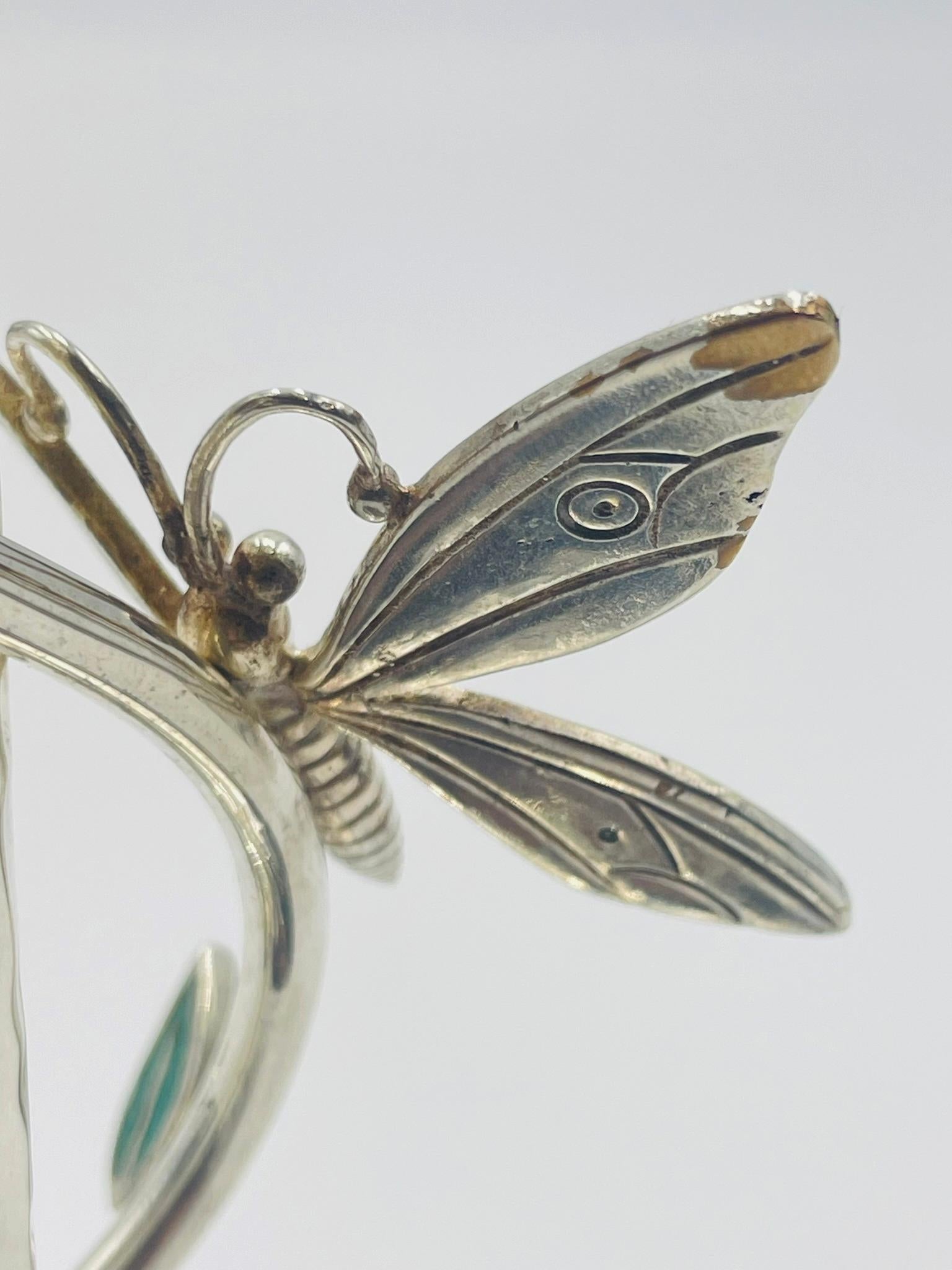 Pair of Emilia Castillo Silver-Plated Candlesticks with Emerald Stone Inlay in vendita 5