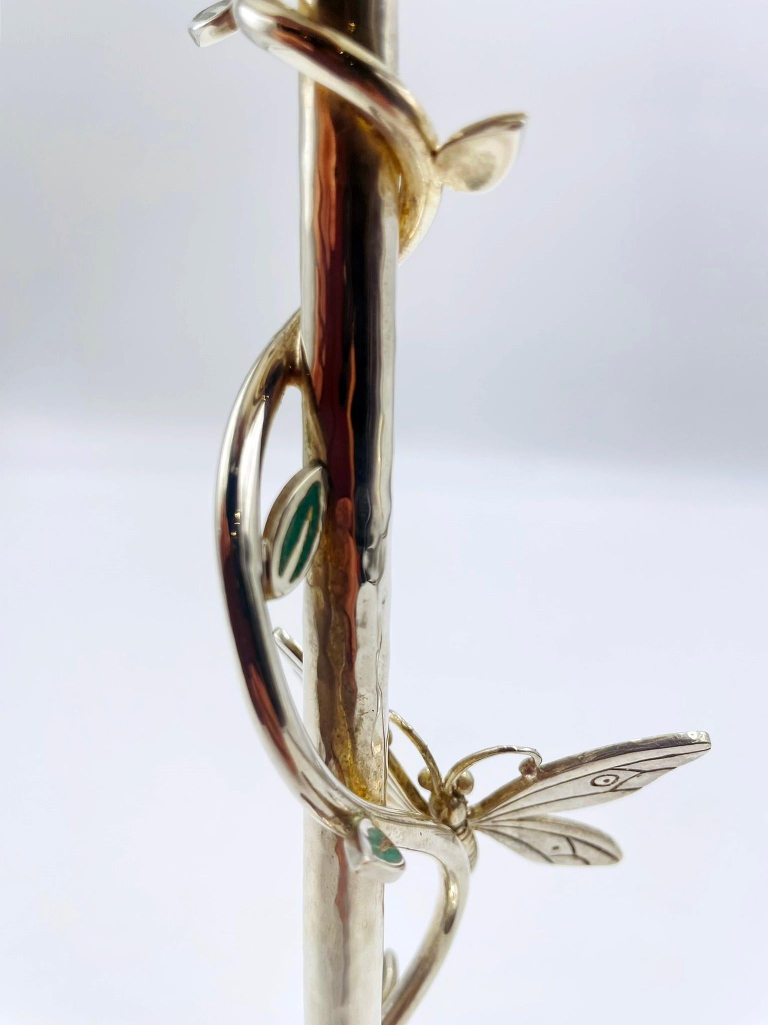 Pair of Emilia Castillo Silver-Plated Candlesticks with Emerald Stone Inlay in vendita 8