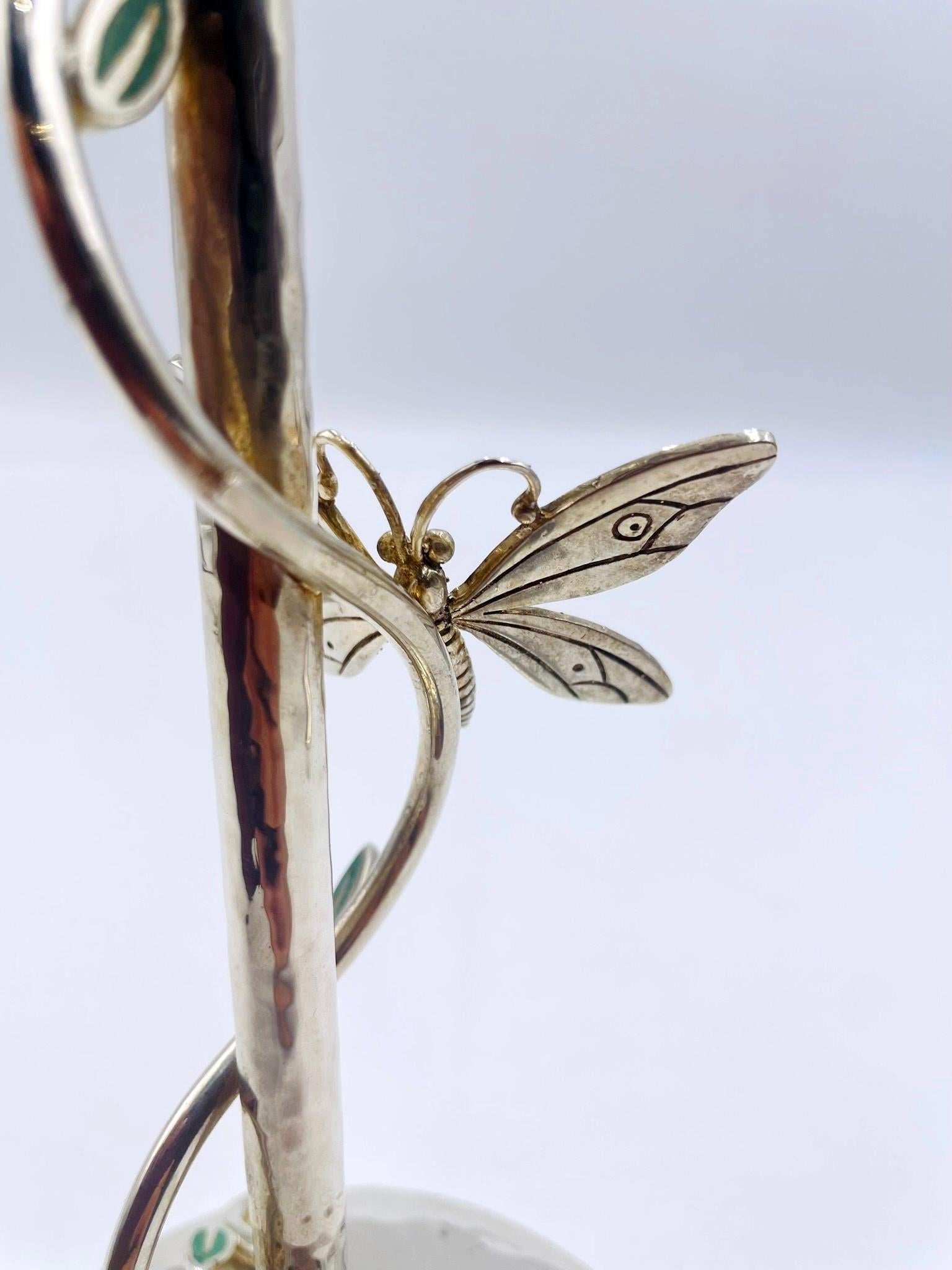 Pair of Emilia Castillo Silver-Plated Candlesticks with Emerald Stone Inlay in vendita 9