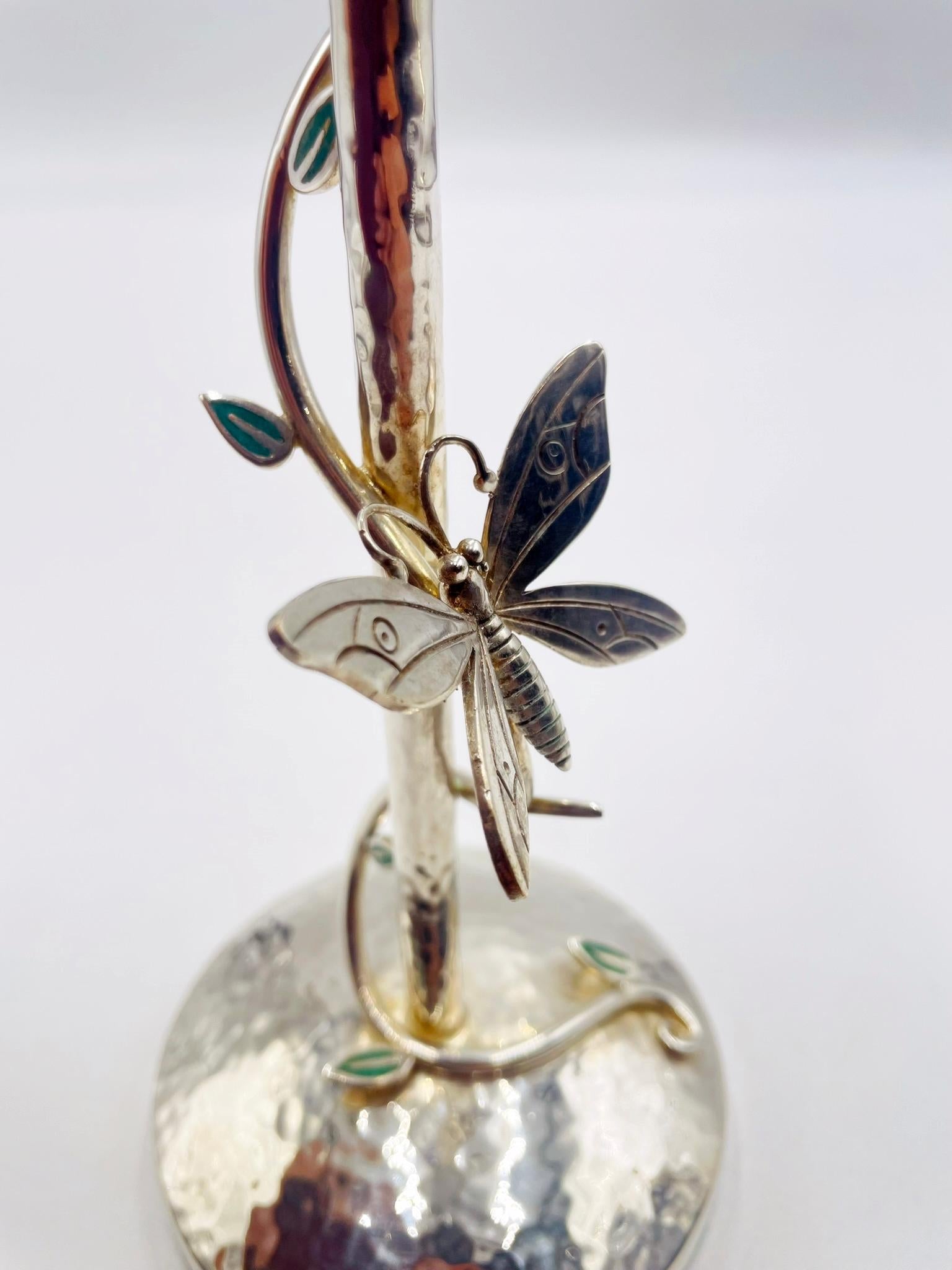 Pair of Emilia Castillo Silver-Plated Candlesticks with Emerald Stone Inlay in vendita 10