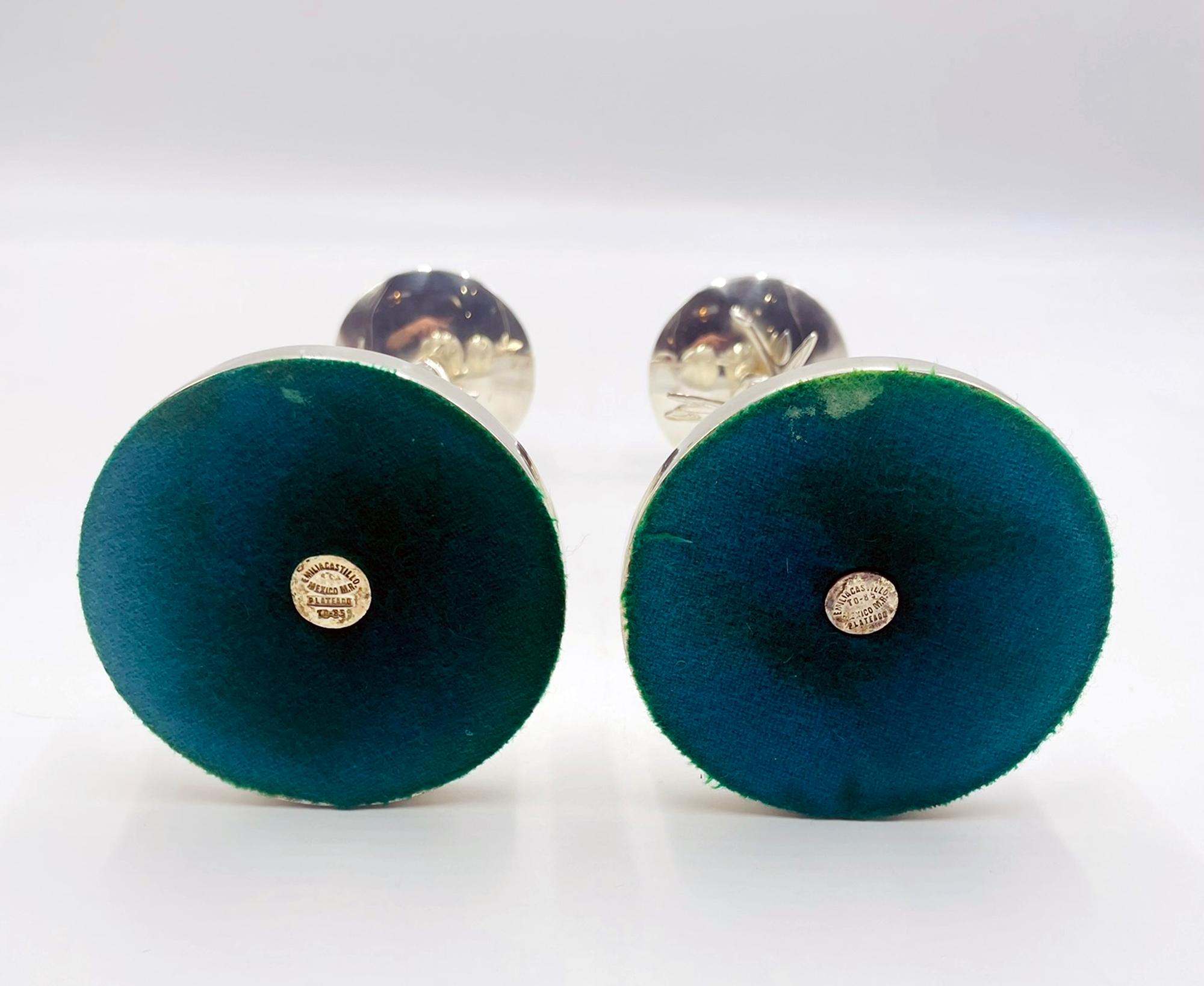 Pair of Emilia Castillo Silver-Plated Candlesticks with Emerald Stone Inlay in vendita 11