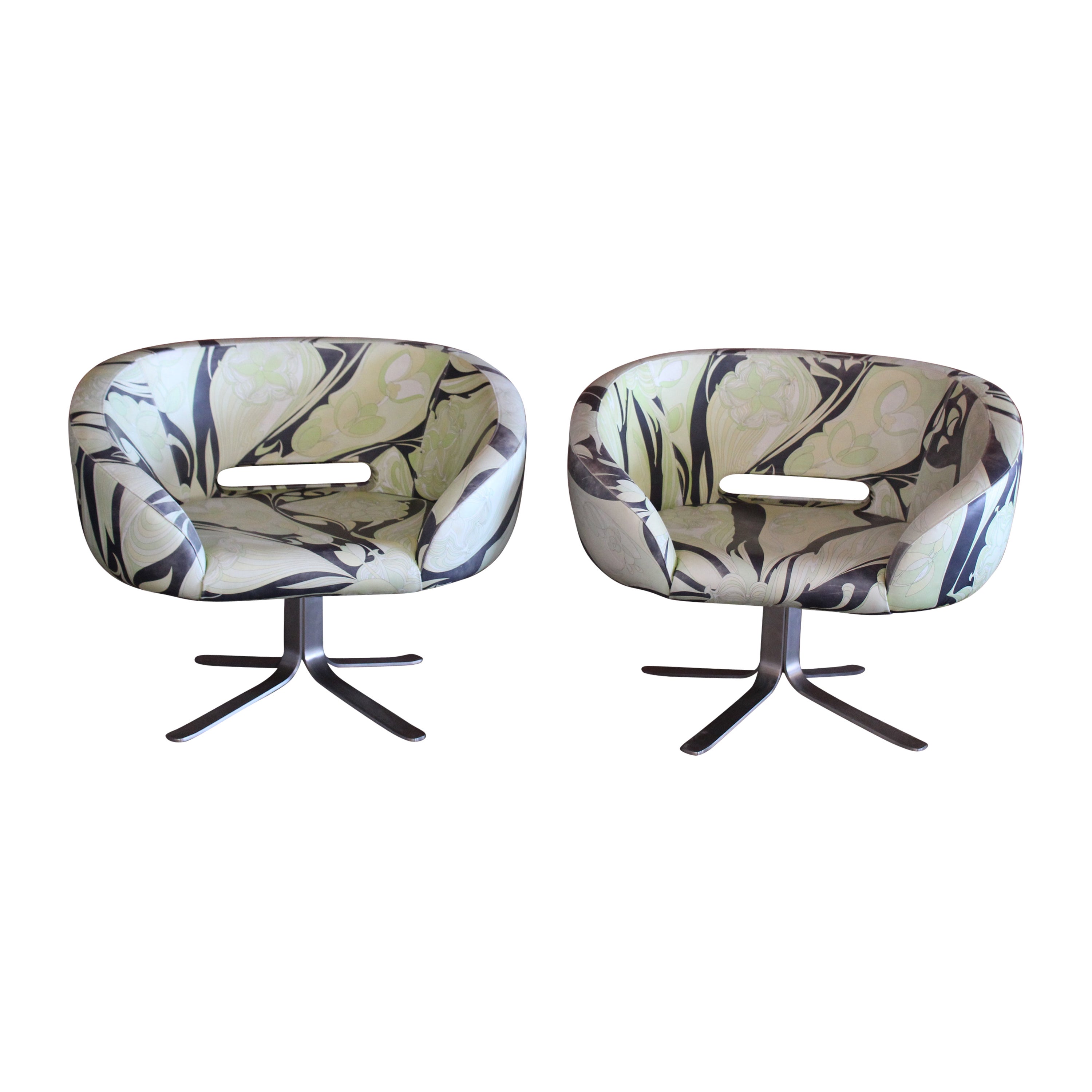 Pair of Emilio Pucci Leather Rive Droite Swivel Chairs by Cappellini, 2001 For Sale