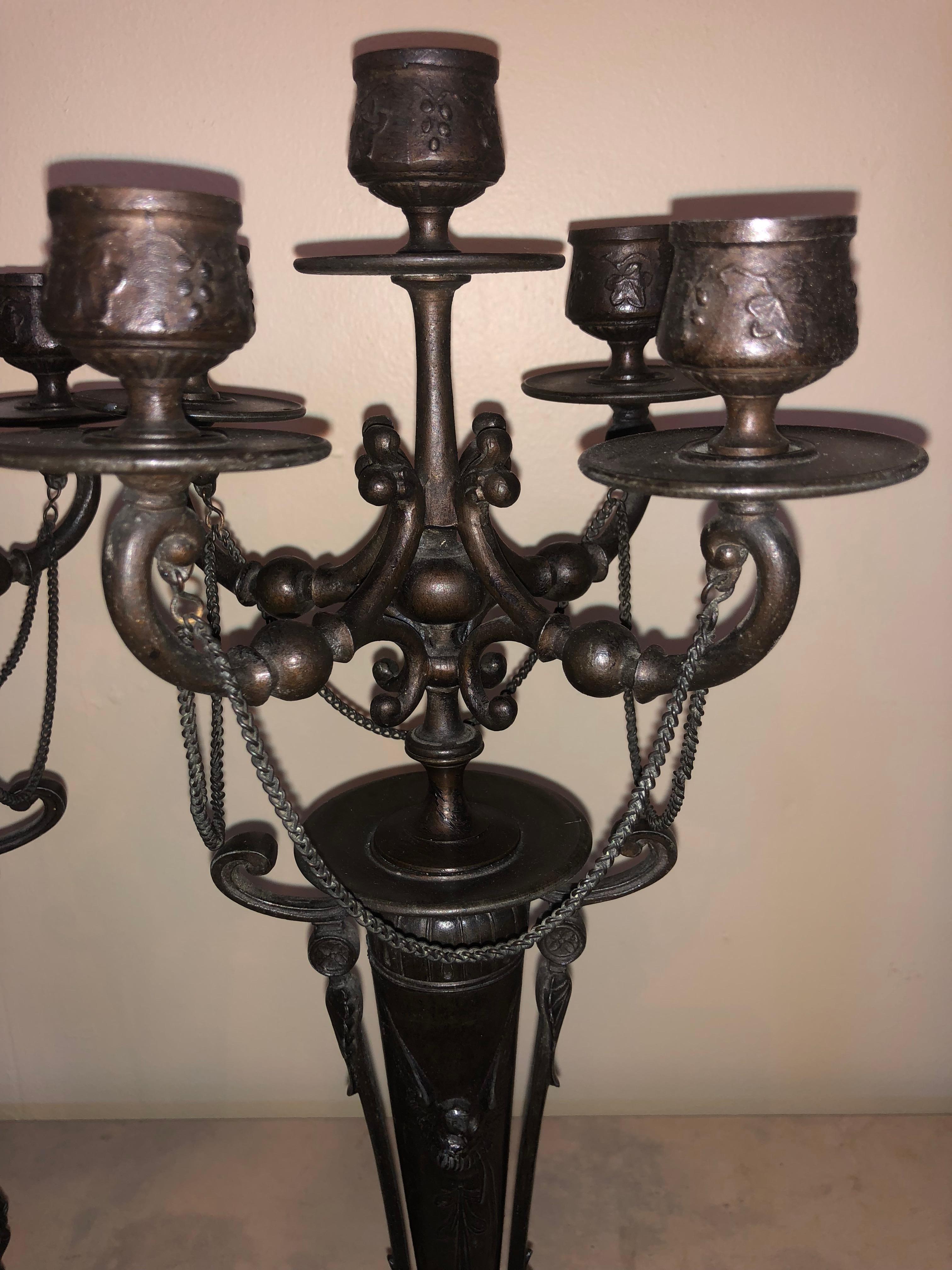 French Design, Empire, Candelabras, Patinated Bronze, France, 19th C. In Good Condition For Sale In Stamford, CT