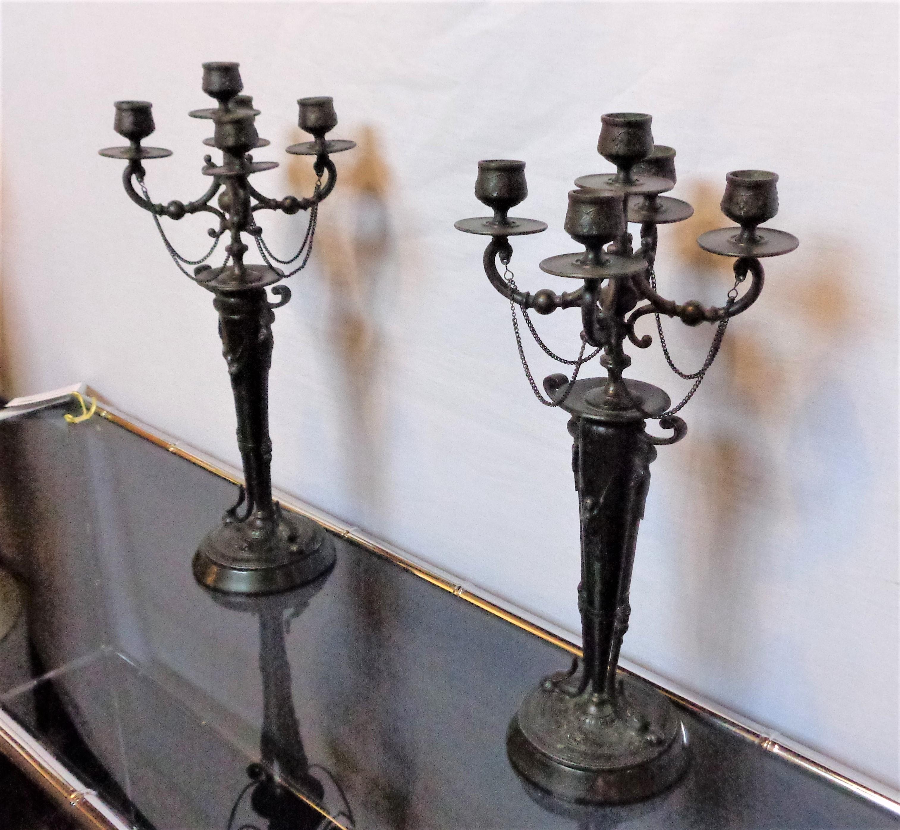 Early 20th Century French Design, Empire, Candelabras, Patinated Bronze, France, 19th C. For Sale