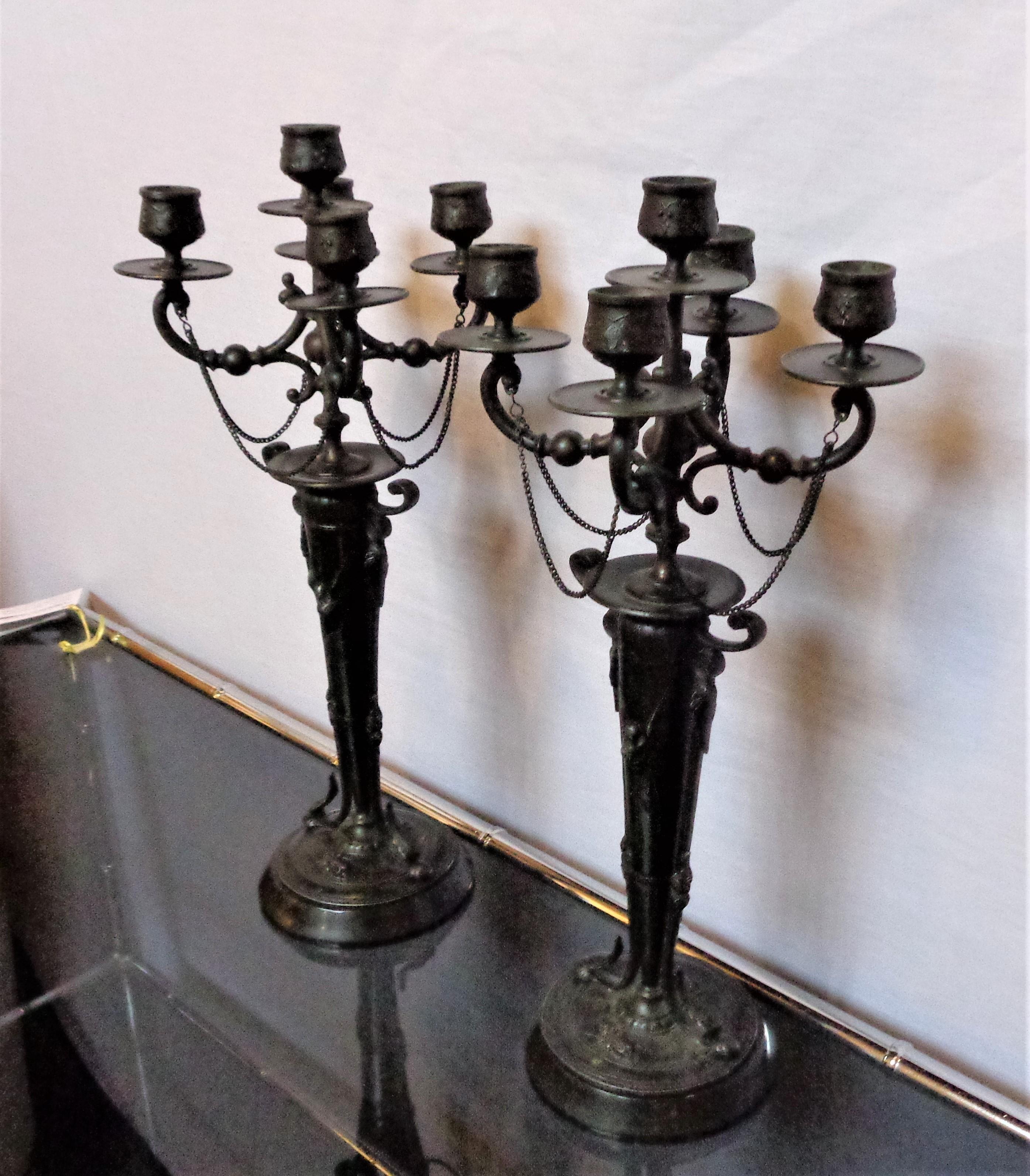 French Design, Empire, Candelabras, Patinated Bronze, France, 19th C. For Sale 1