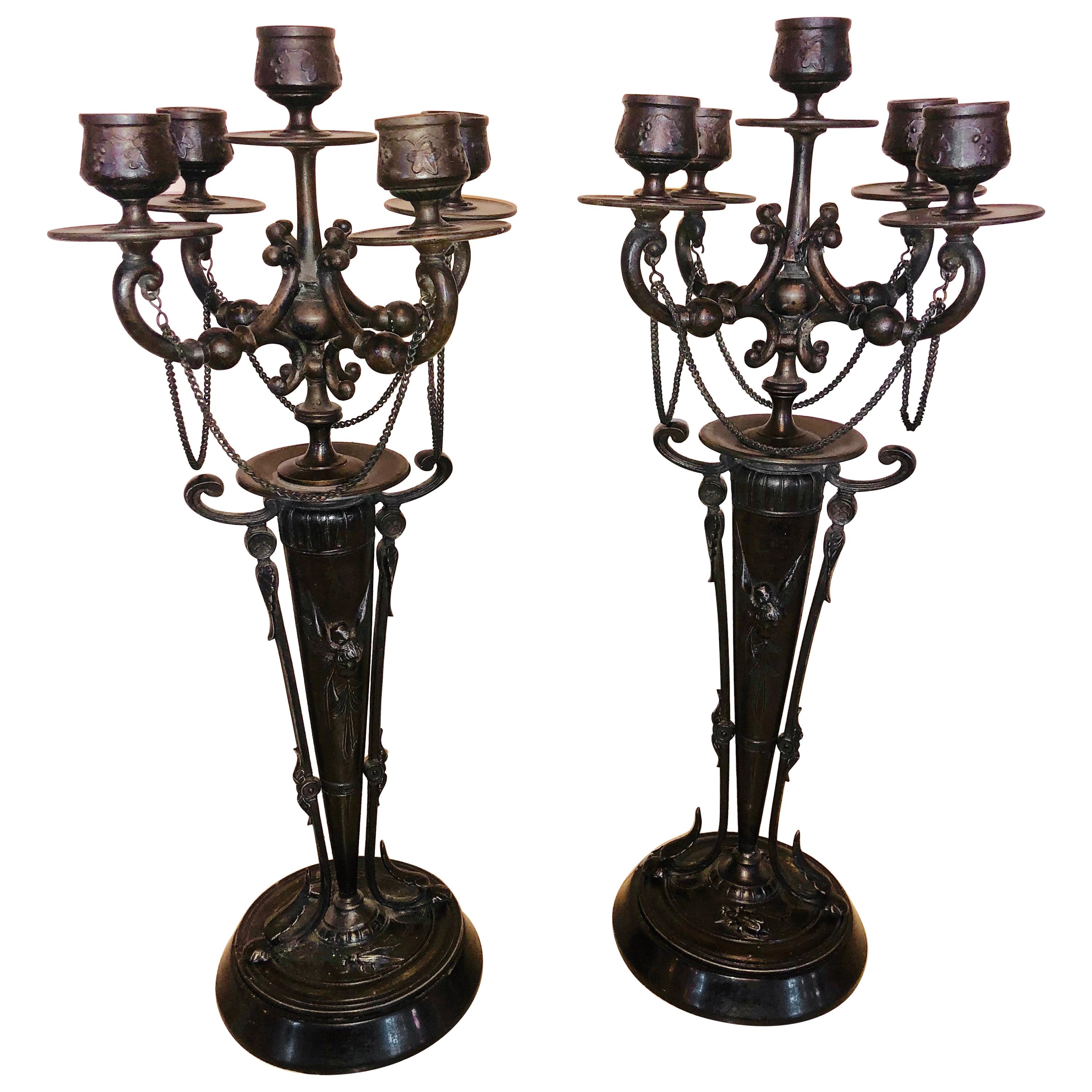 French Design, Empire, Candelabras, Patinated Bronze, France, 19th C. For Sale