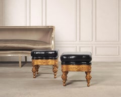 Pair of Empire Aesthetic Leather Giltwood Ottoman Footstools