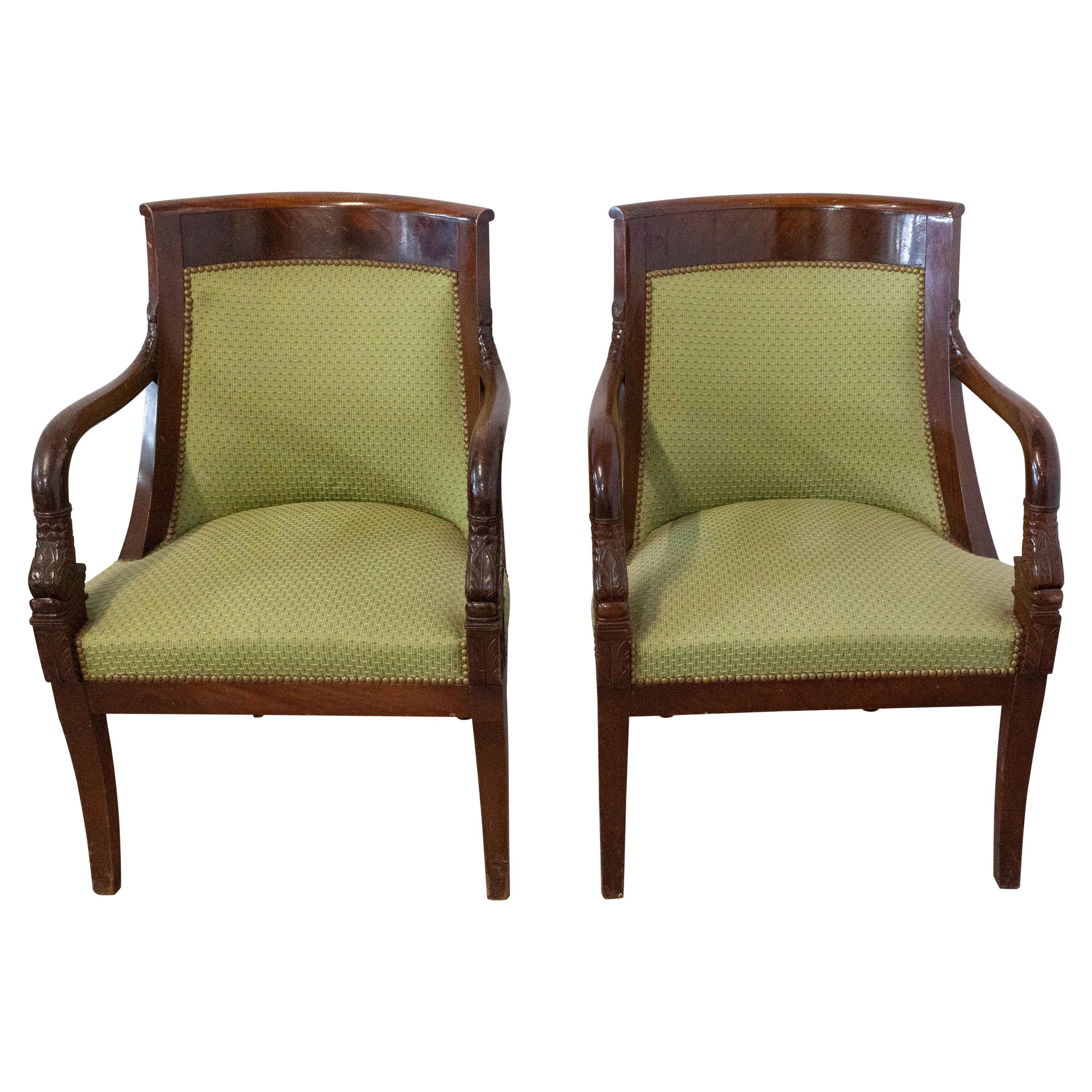 Pair of Empire Armchairs Mahogany Desk Chairs French 20th Century to Recover