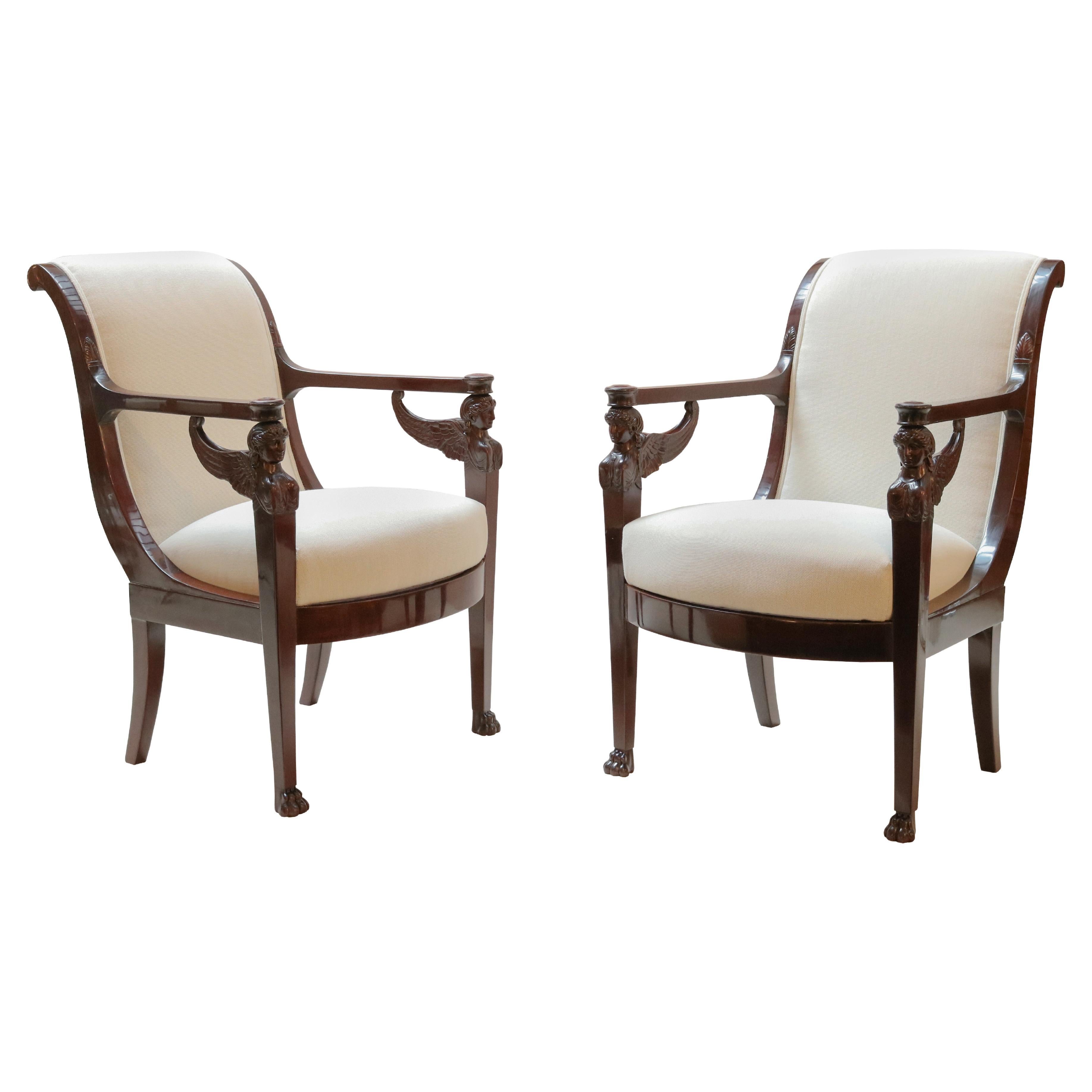 Pair of Empire Armchairs with Caryatids by Henri Jacob, France circa 1800-05 For Sale