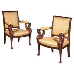 Pair of Empire Armchairs with Lion Monopodia