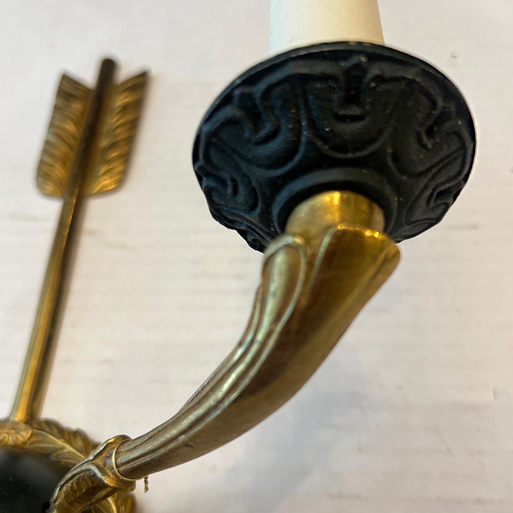 Metal Pair of Empire Arrow Sconces For Sale