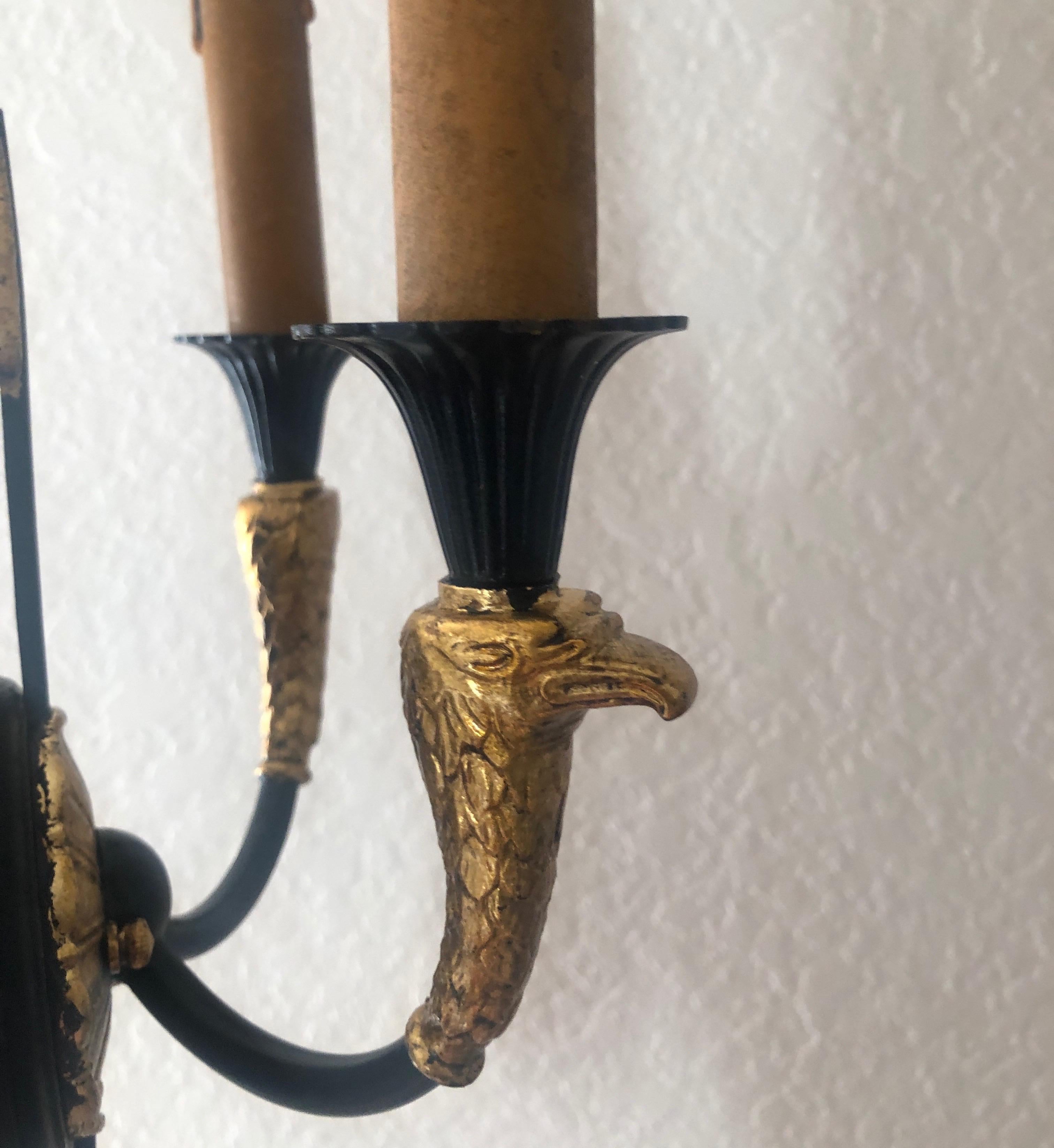 Pair of Empire Black and Gold Wall Sconces 4