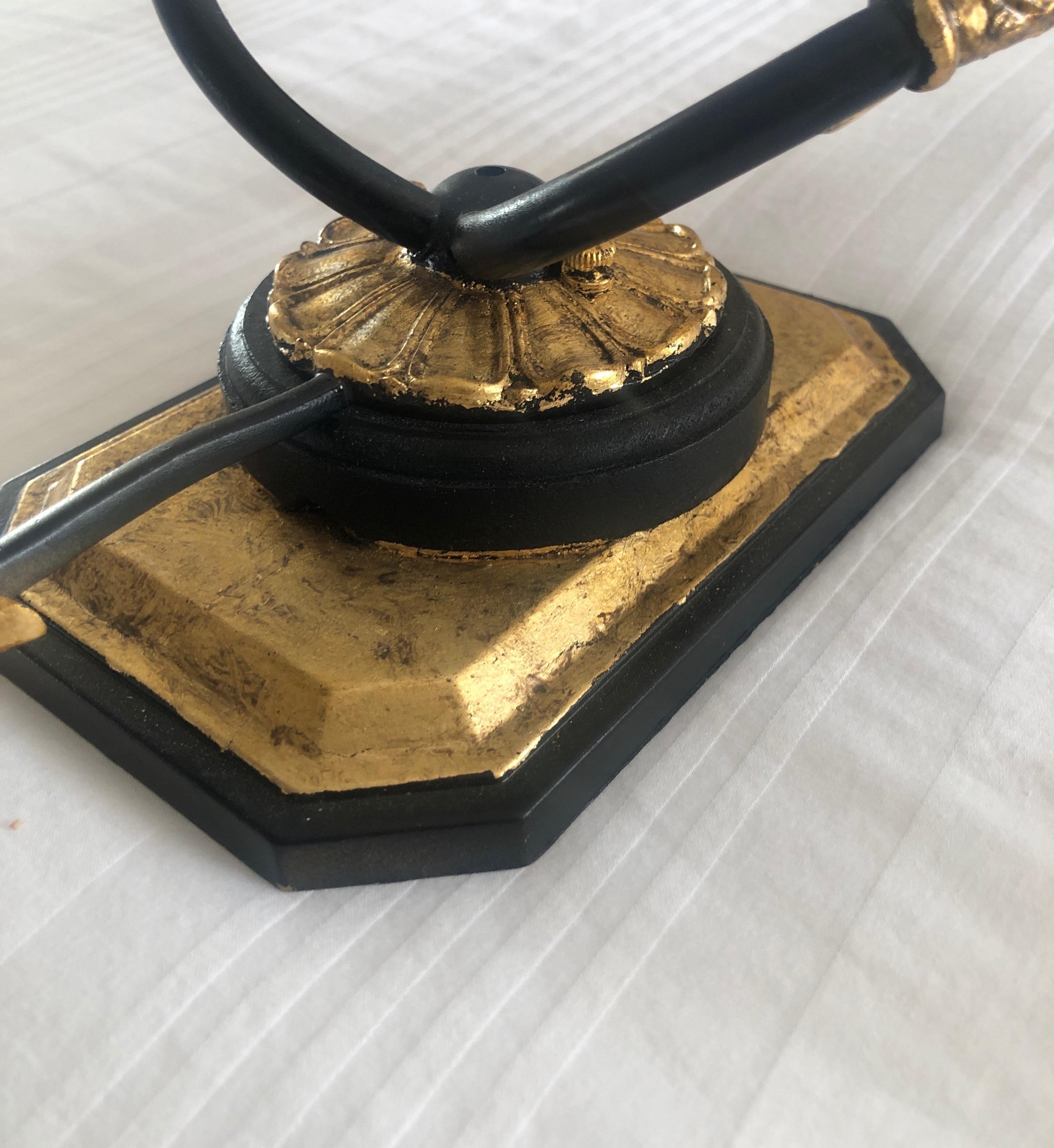 Pair of Empire Black and Gold Wall Sconces In Good Condition In Oakland Park, FL