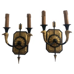 Pair of Empire Black and Gold Wall Sconces