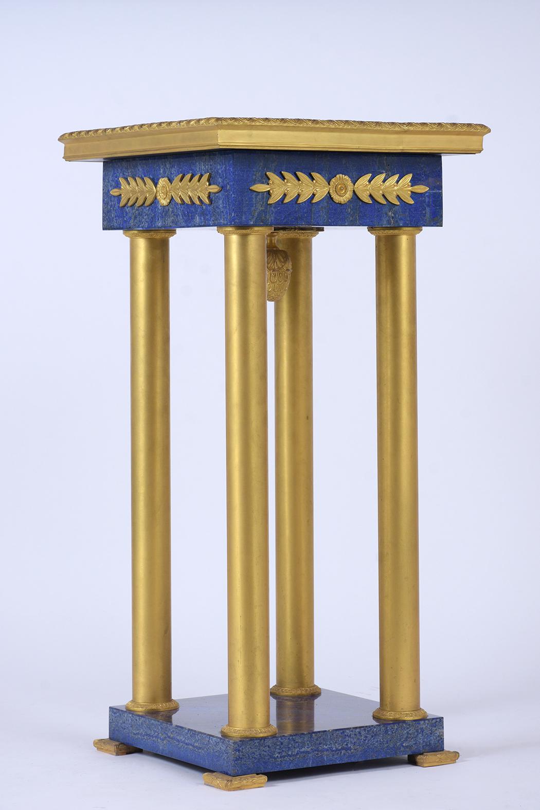 Carved Pair of  French Lapis Lazuli Empire Pedestals