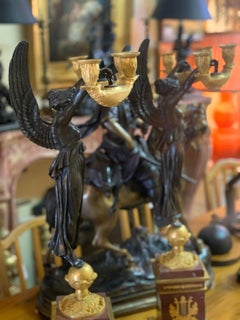 Pair of Empire Bronze and Ormolu Red Marble Candelabras Attributed to Thomire