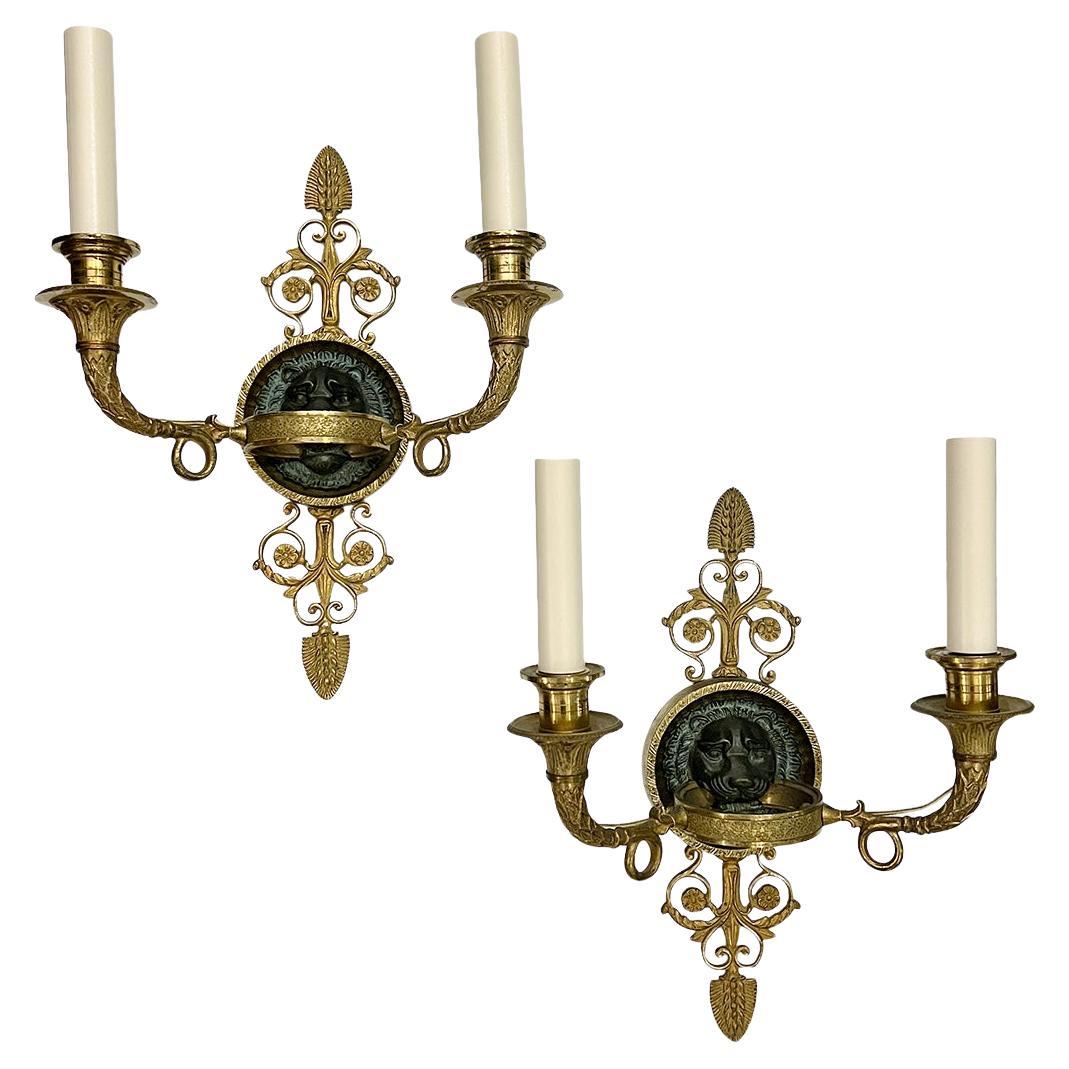 Coppia di lampade impero in bronzo
