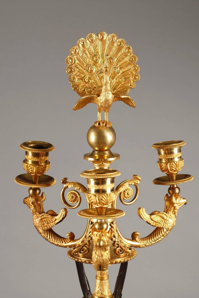 Pair of Empire Bronze Three Branched Candelabras For Sale at 1stDibs