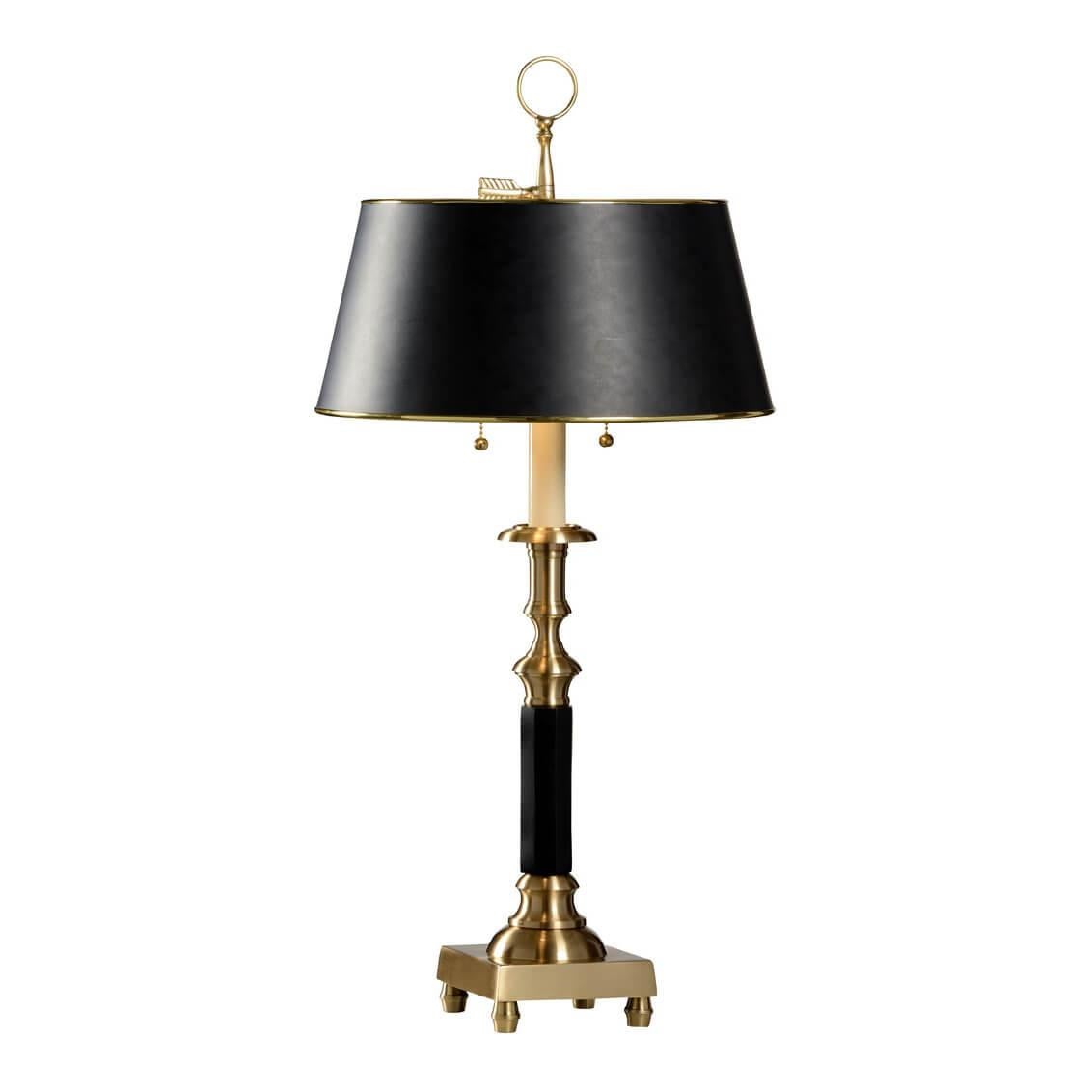French Neo-Classic Empire style candlestick table lamps with hand finished cast brass and a parchment shade.

Dimensions: 32