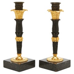 Pair of Empire Candlesticks, Blued and Gilded Bronze