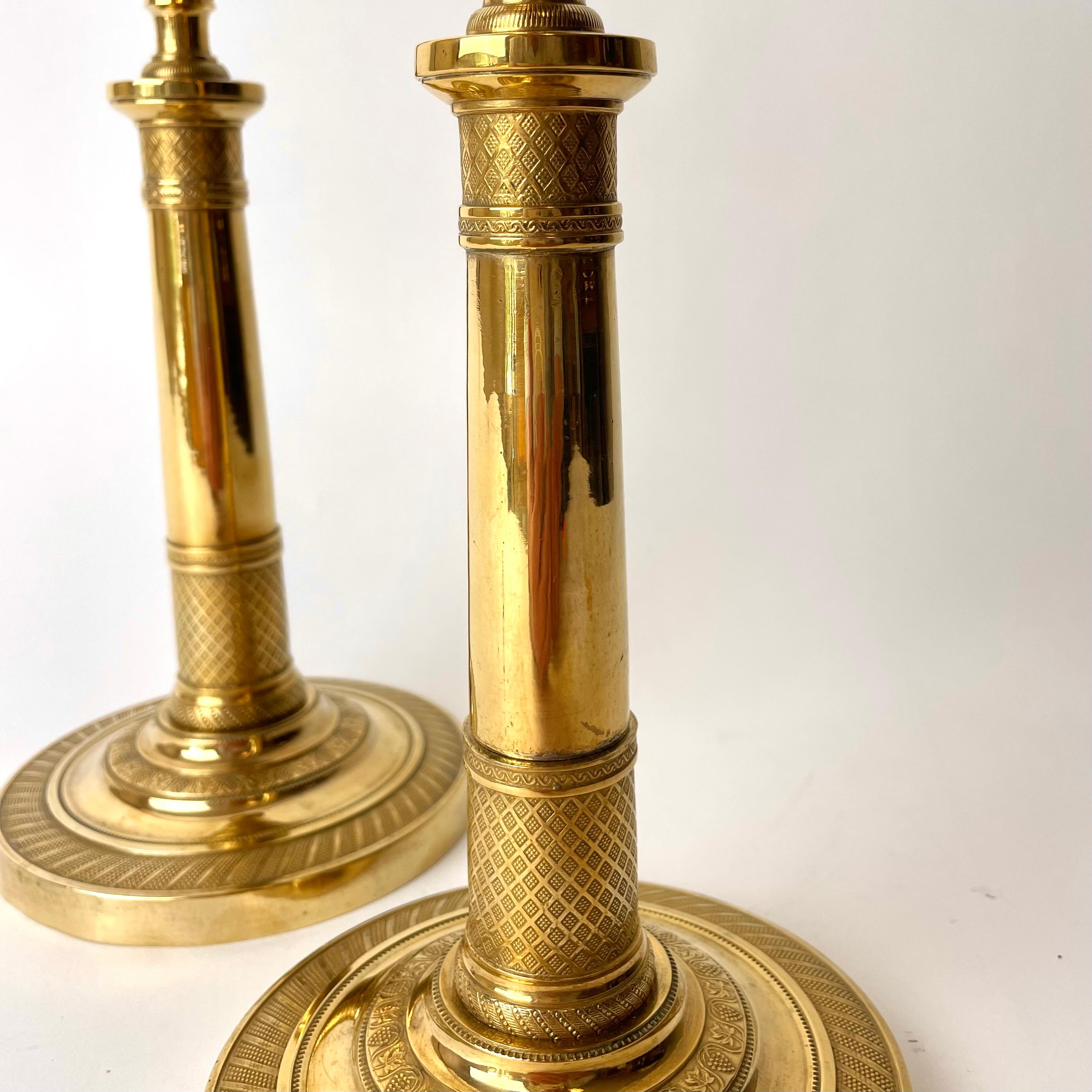 Pair of Empire Candlesticks, Gilded Bronze, France, Early 19th Century In Good Condition In Knivsta, SE