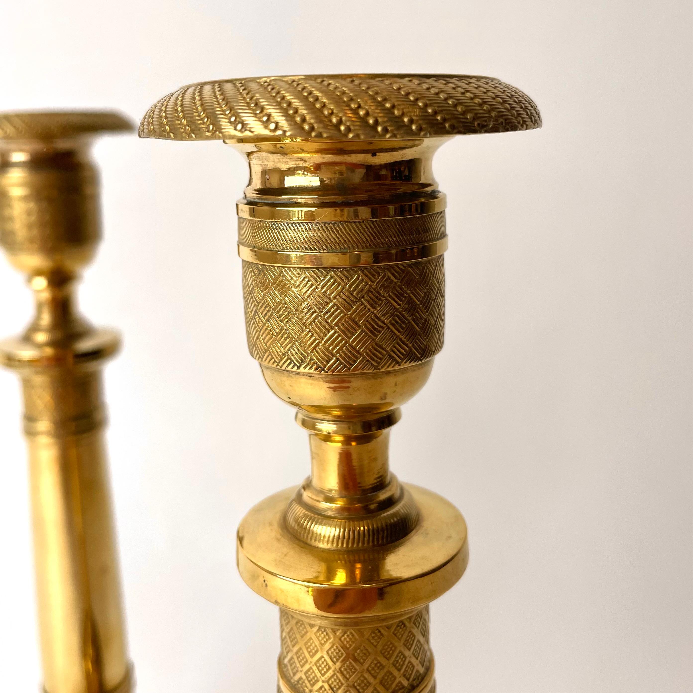 Pair of Empire Candlesticks, Gilded Bronze, France, Early 19th Century 1