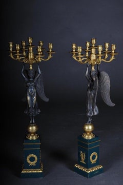 Pair of Empire Ceremonial Bronze Candelabras/Candlesticks after P. P. Thomire