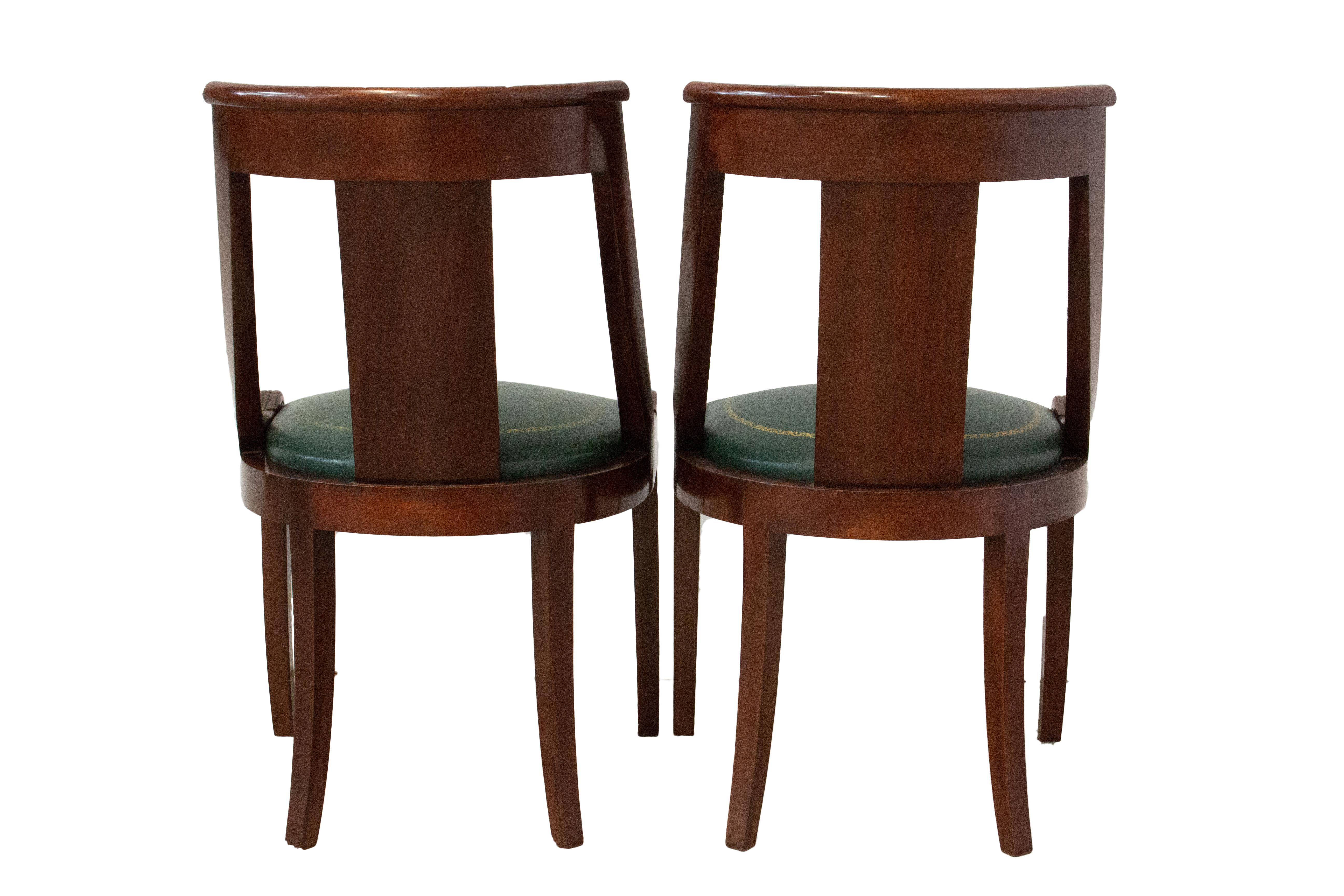 Pair of Empire Chairs French 20th Century Green Leather For Sale 1