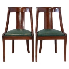 Antique Pair of Empire Chairs French 20th Century Green Leather