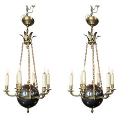 Pair of Empire Chandeliers in Sheet Metal, Bronze and Brass, 19th