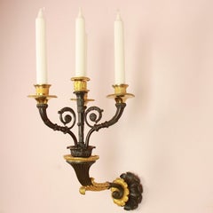Pair of Empire/ Charles X Gilt and Patinated Bronze Four-Light Wall Appliques