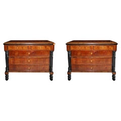 Pair of Empire Chest of Drawers in walnut wood Early 19th Century