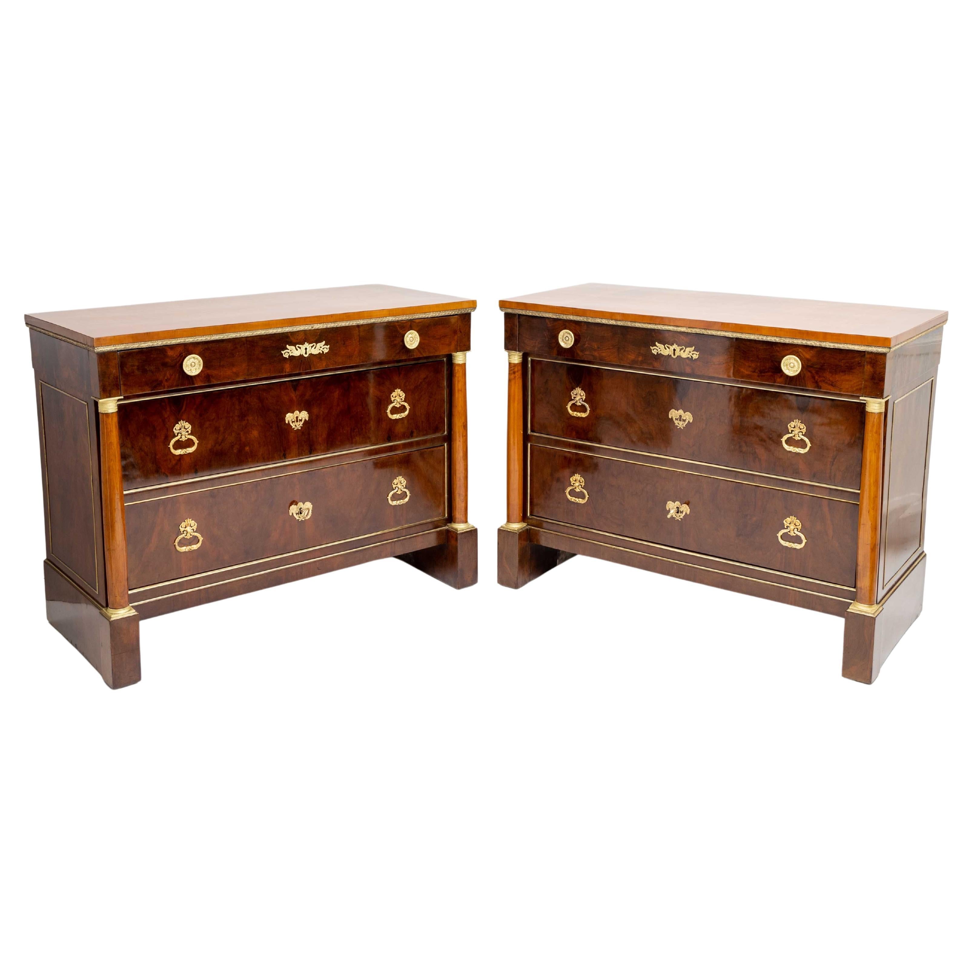 Pair of Empire Chests of Drawers with Fire-Gilt Fittings, Italy Early 19th Cent.